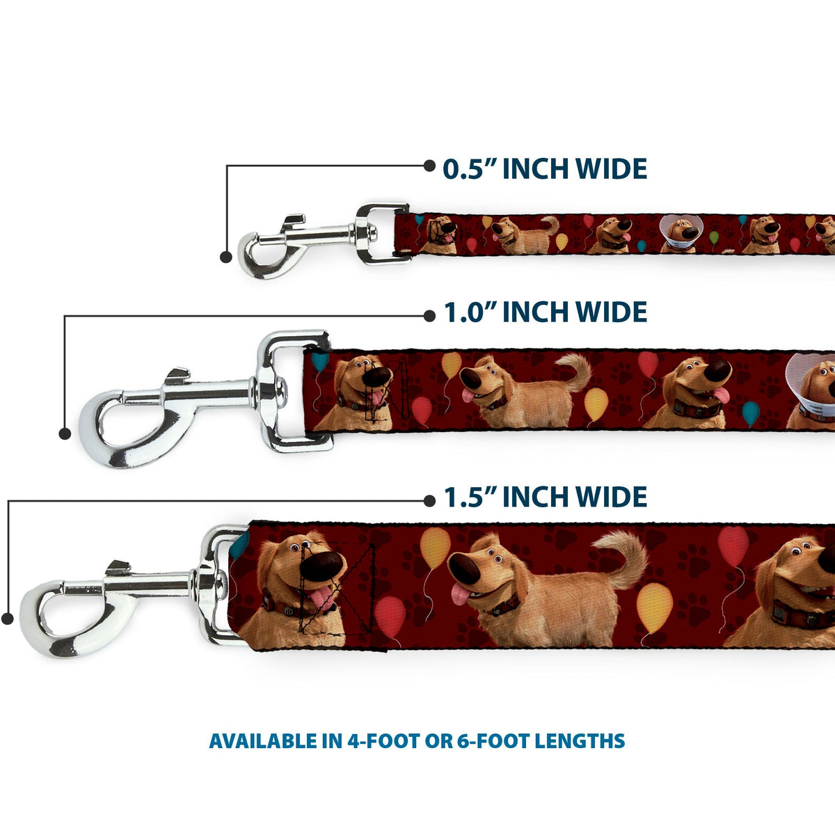 Dog Leash - Dug 4-Poses/Balloons/Paw Print Reds 