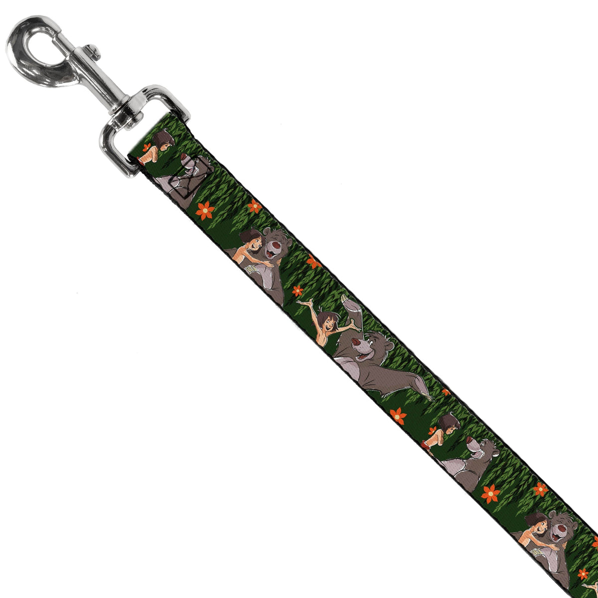Dog Leash - Mowgli & Baloo 3-Poses Leaves/Flowers Greens/Orange