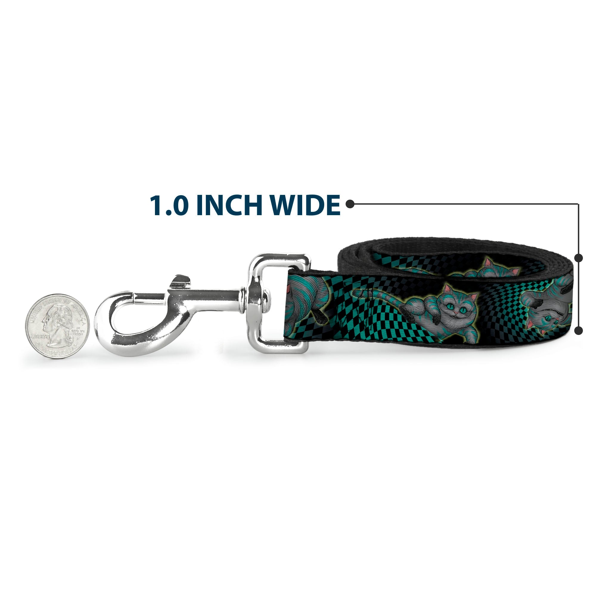 Dog Leash - Cheshire Cat 4-Poses Checkers Teal/Black