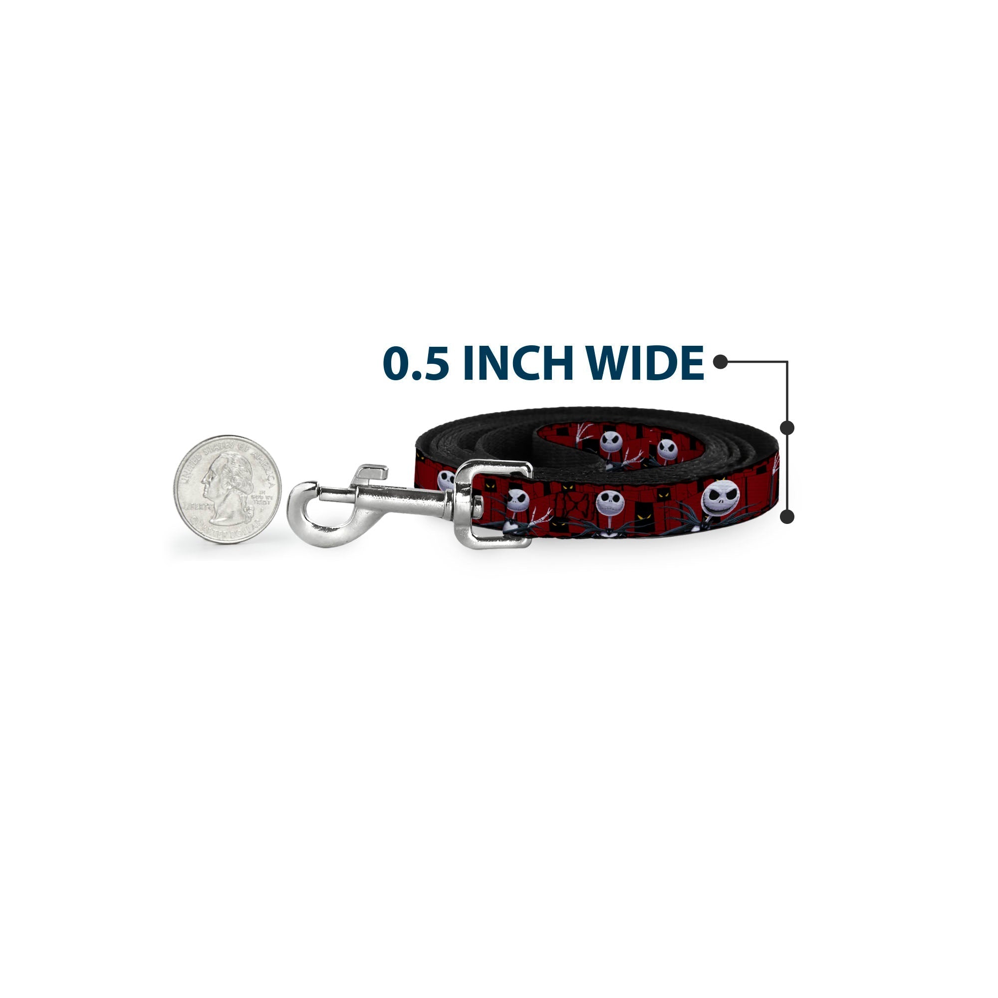 Dog Leash - Nightmare Before Christmas 3-Jack Poses/Peeping Eyes Burgundy/Black/Yellow
