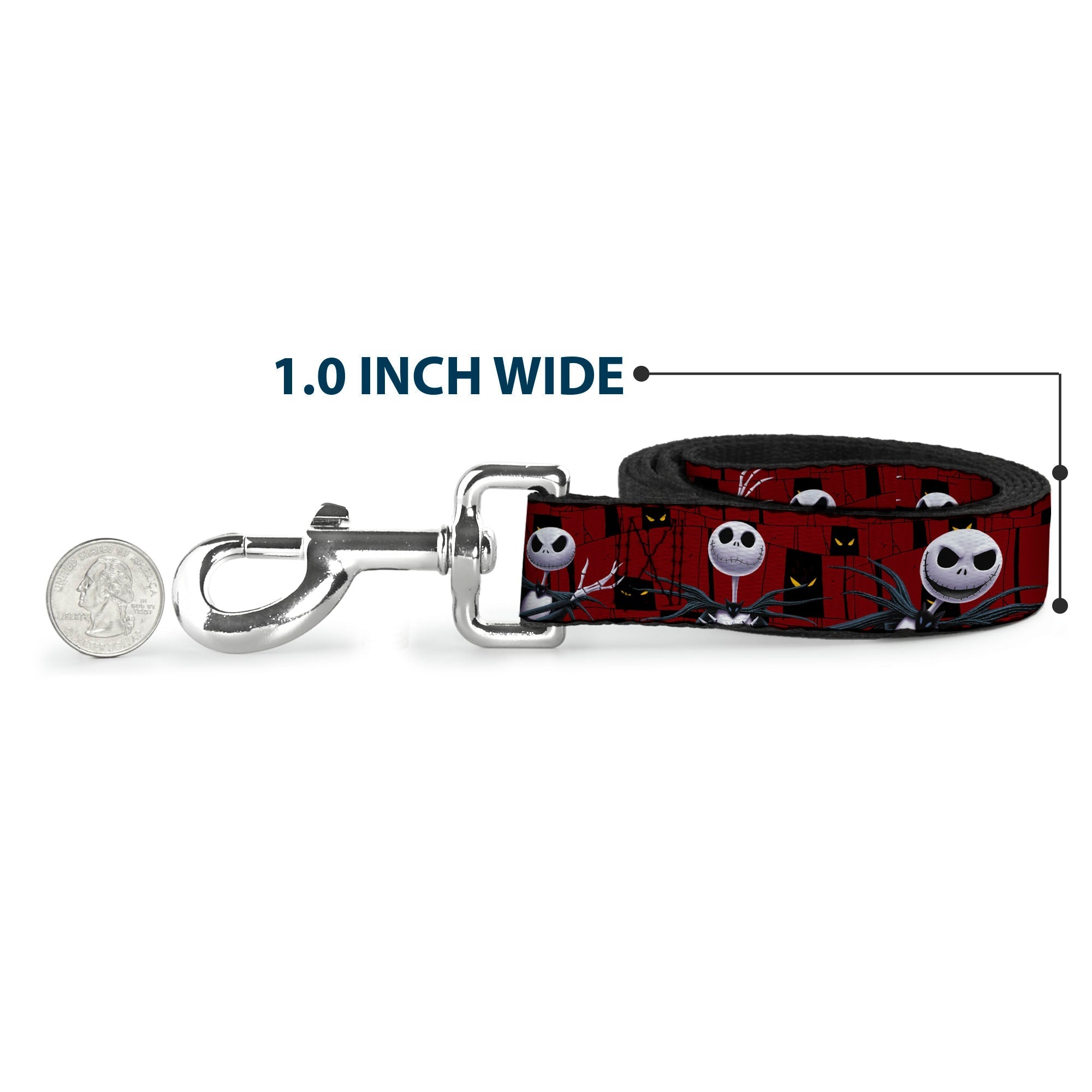 Dog Leash - Nightmare Before Christmas 3-Jack Poses/Peeping Eyes Burgundy/Black/Yellow