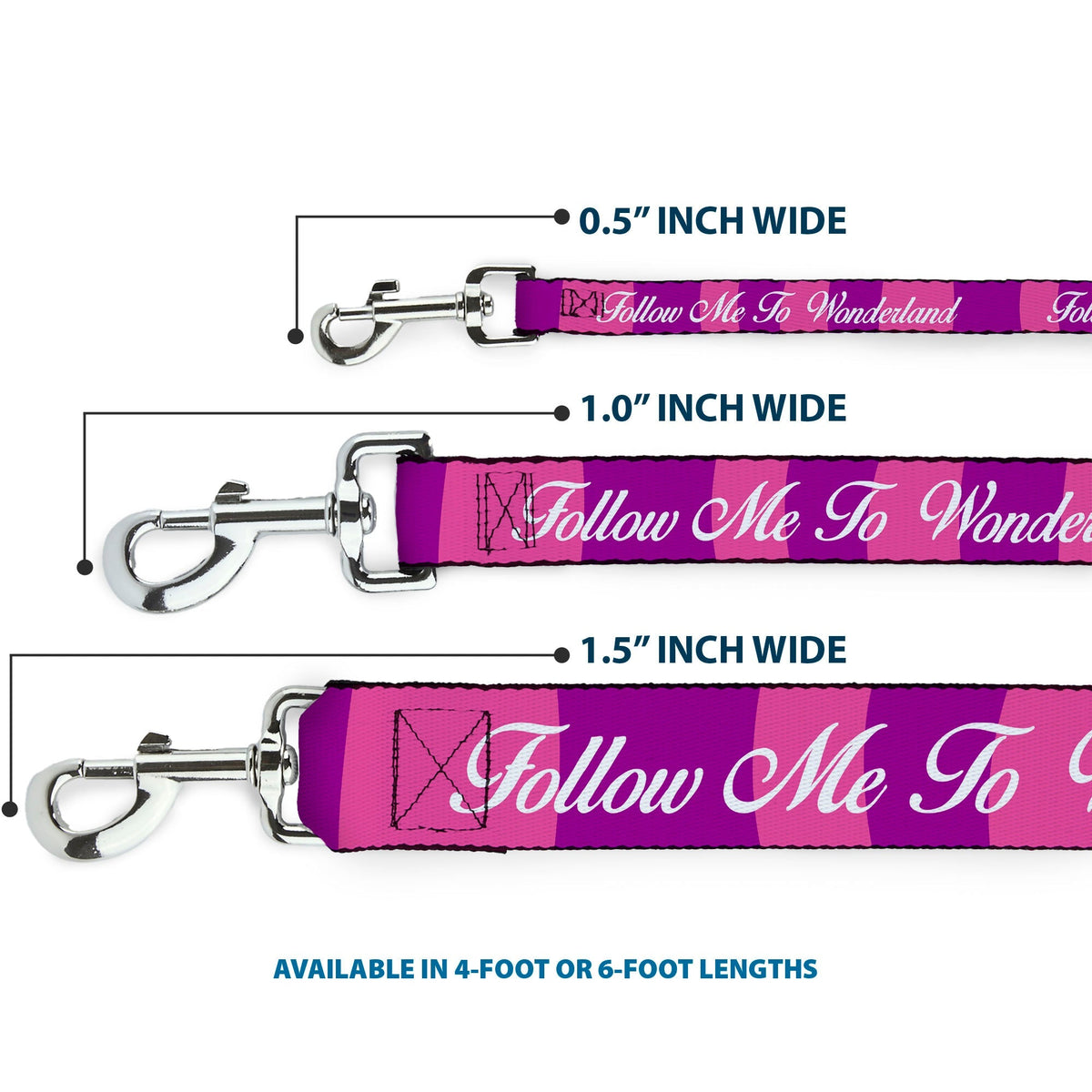 Dog Leash - Cheshire Cat Stripe/FOLLOW ME TO WONDERLAND Pink/Purple/White 