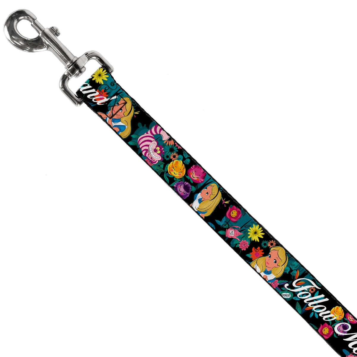 Dog Leash - Alice/Cheshire Cat/Flowers Poses2/FOLLOW ME TO WONDERLAND Black/Multi Color/White 