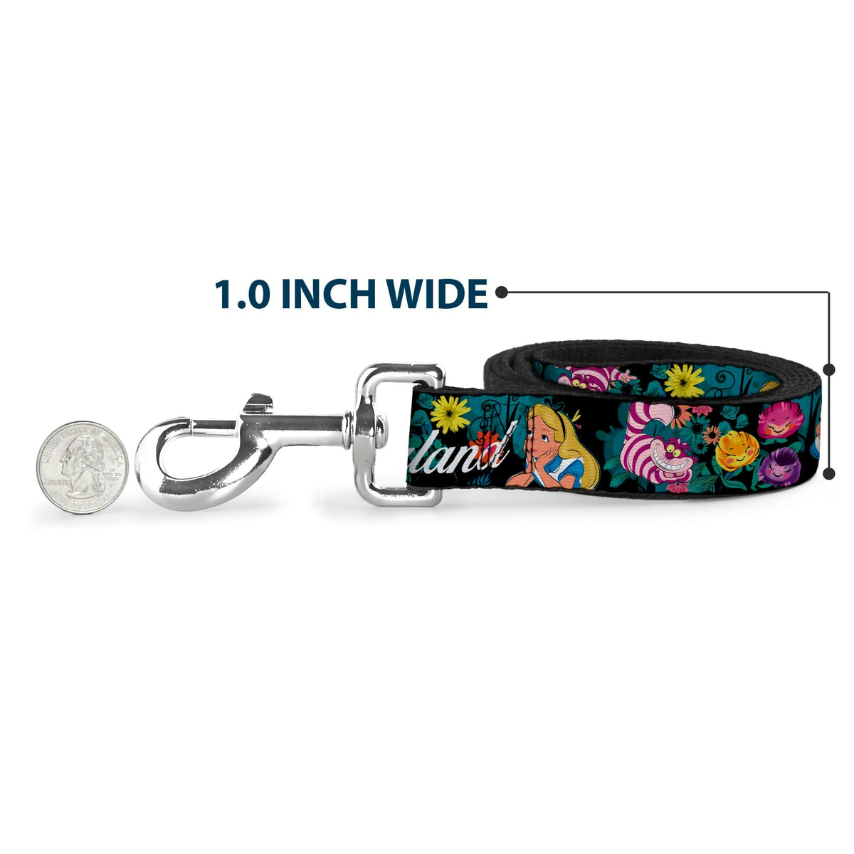 Dog Leash - Alice/Cheshire Cat/Flowers Poses2/FOLLOW ME TO WONDERLAND Black/Multi Color/White 