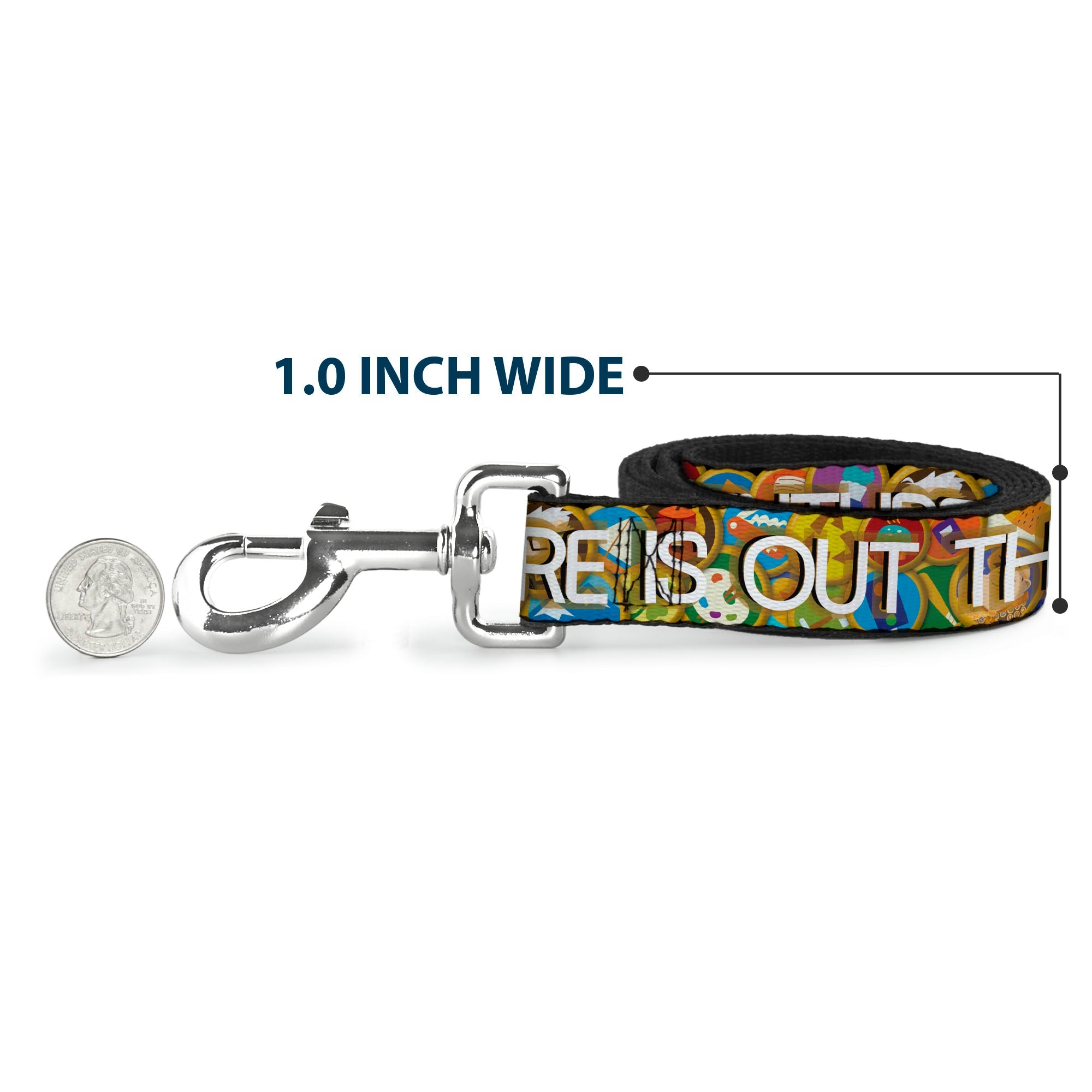 Dog Leash - ADVENTURE IS OUT THERE/Stacked Wilderness Explorer Badges Tan/Multi Color/White - HT Animal Supply