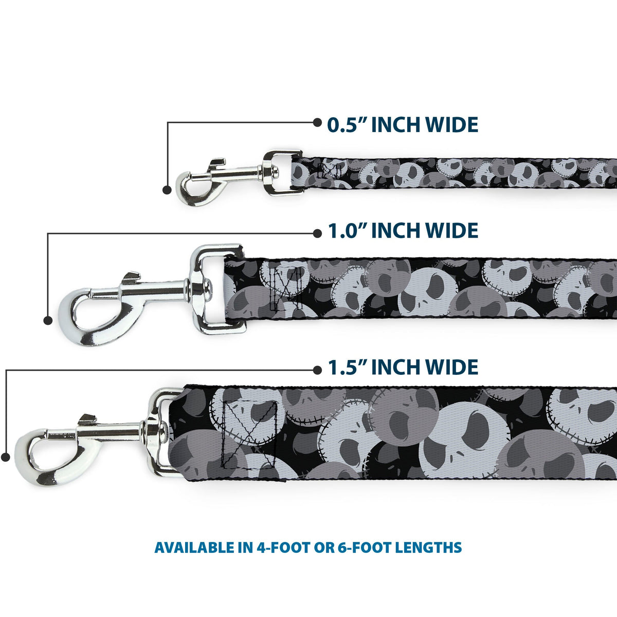 Dog Leash - Nightmare Before Christmas Jack Expression Stacked Black/Grays