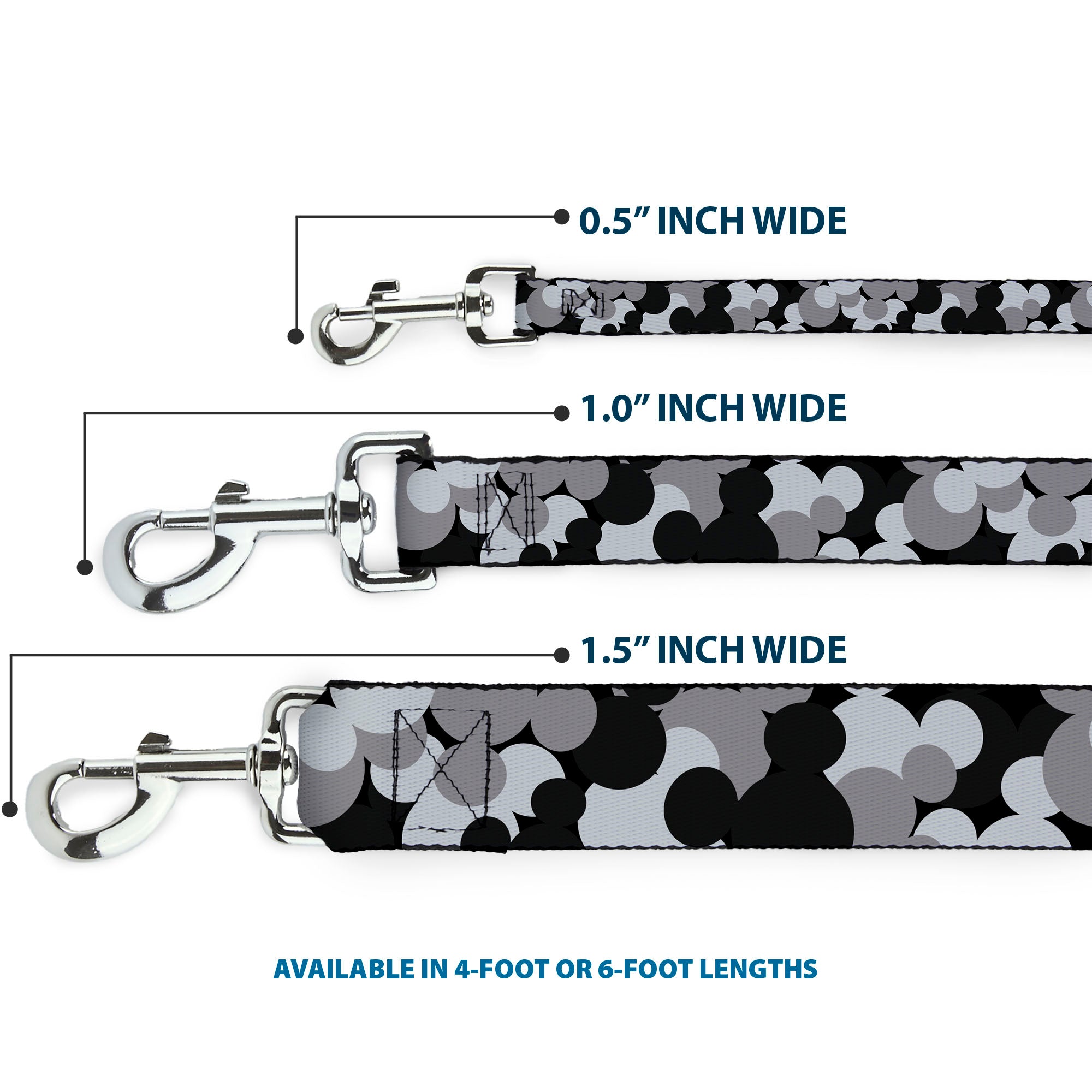Dog Leash - Mickey Mouse Head Stacked Black/Grays 