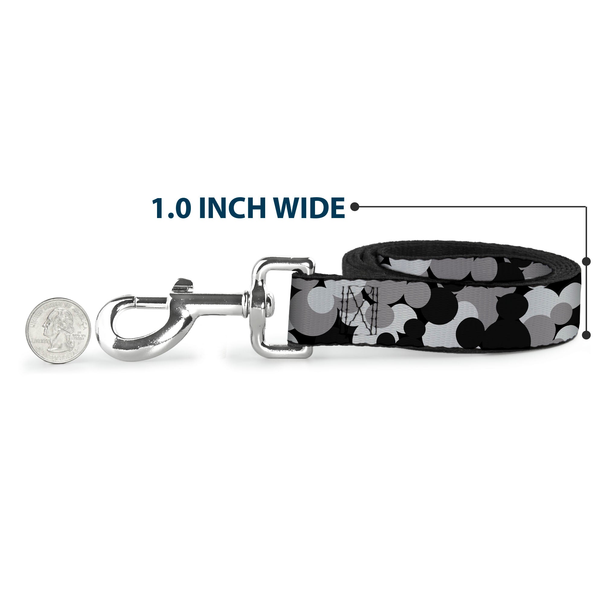 Dog Leash - Mickey Mouse Head Stacked Black/Grays