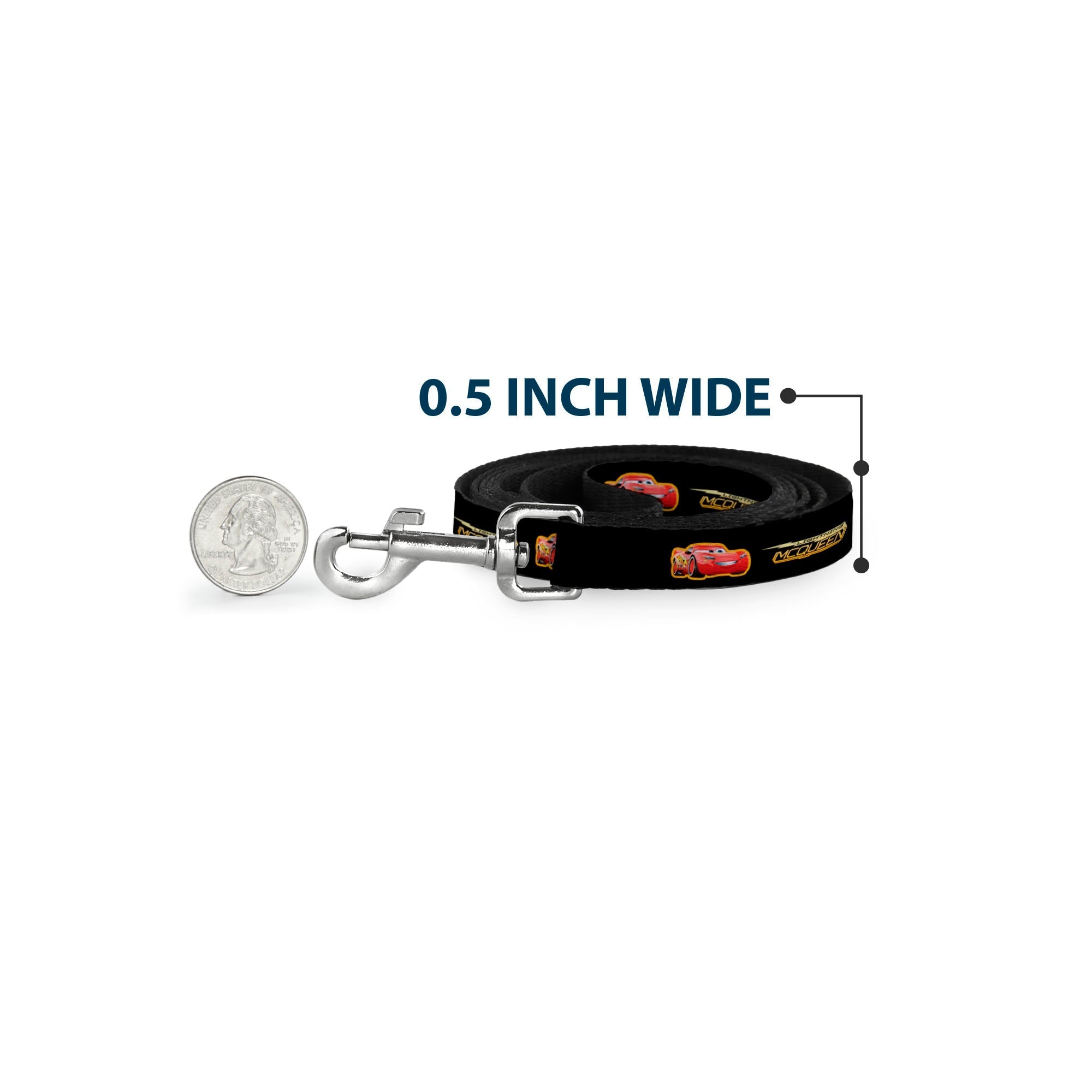 Dog Leash - Cars 3 LIGHTNING MCQUEEN Pose/Bolt Black/Yellows 