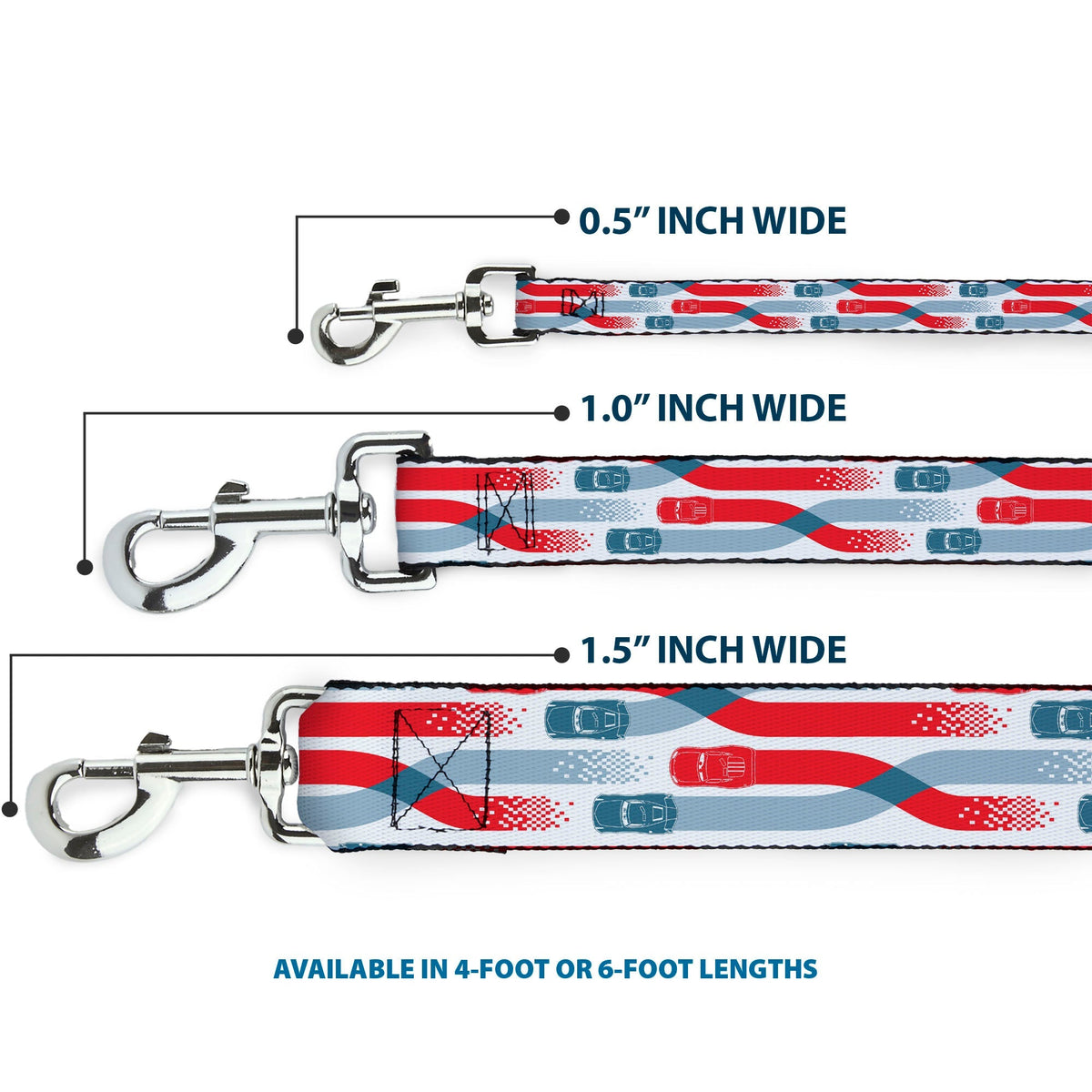 Dog Leash - Cars 3 Cars Crossing White/Blues/Reds 