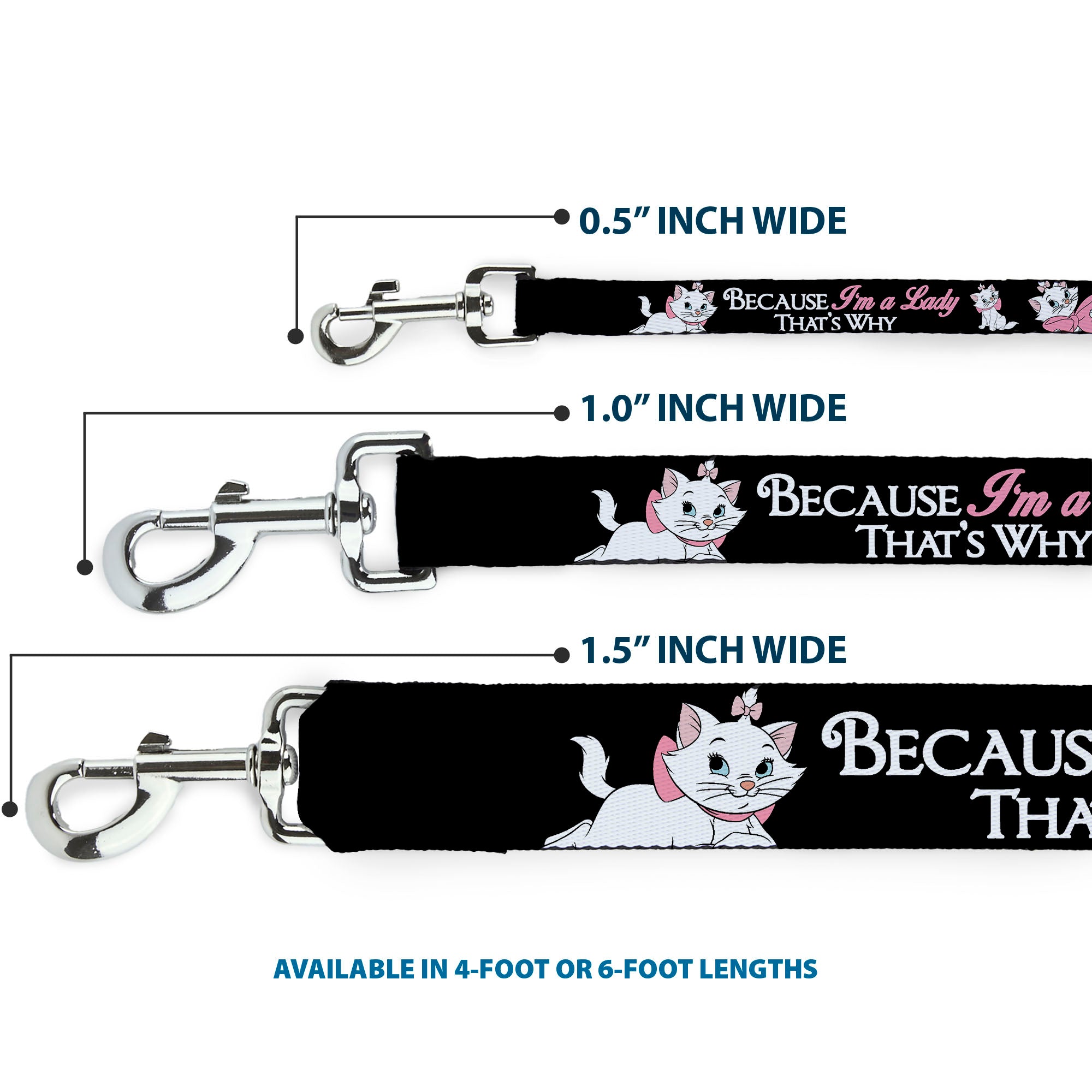 Dog Leash - Aristocats Marie 3-Poses BECAUSE IM A LADY THATS WHY Black/White/Pink