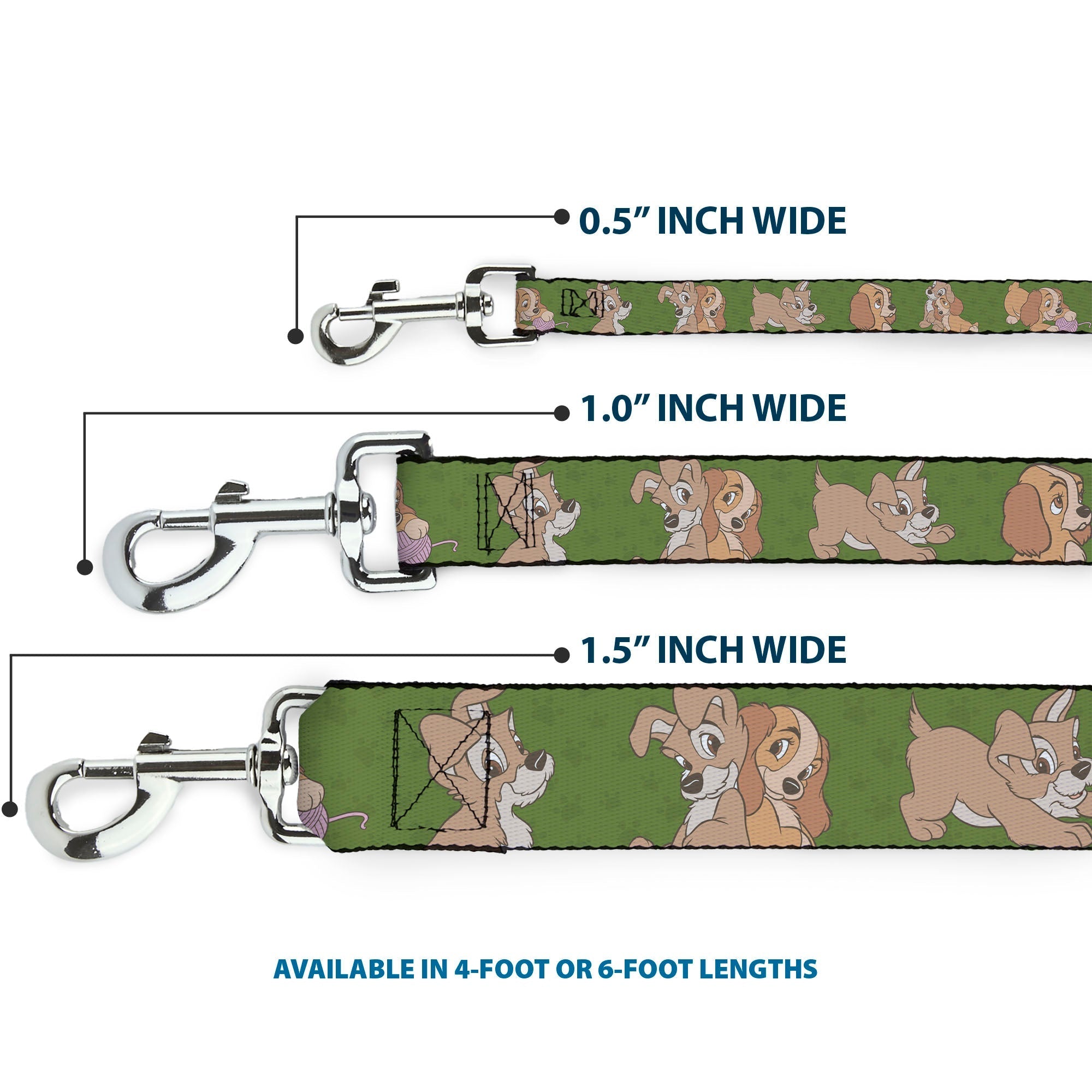Dog Leash - Lady and Tramp 6-Poses Olive Green 