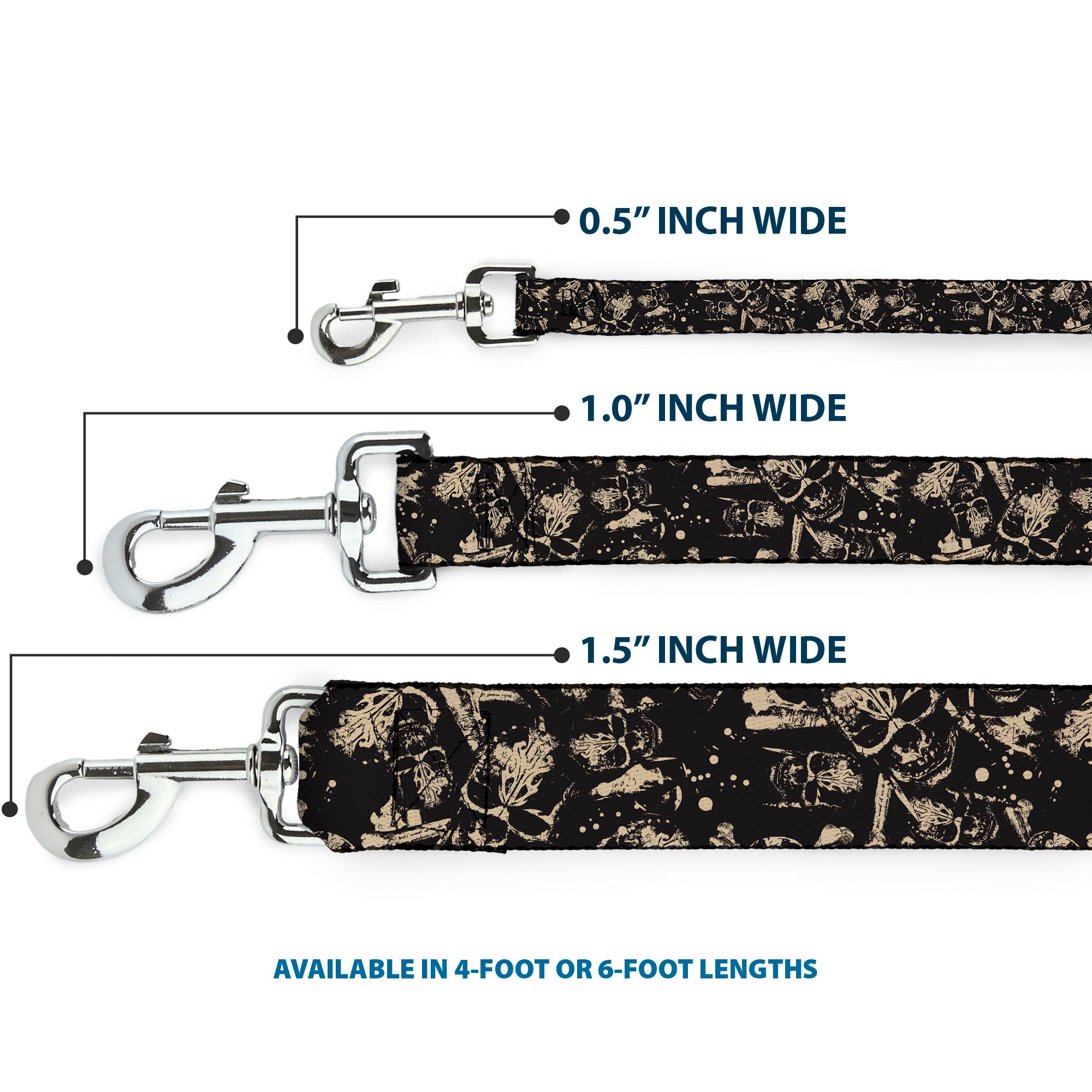 Dog Leash - Pirates Skulls Scattered/Splatter Black/Tan/Red