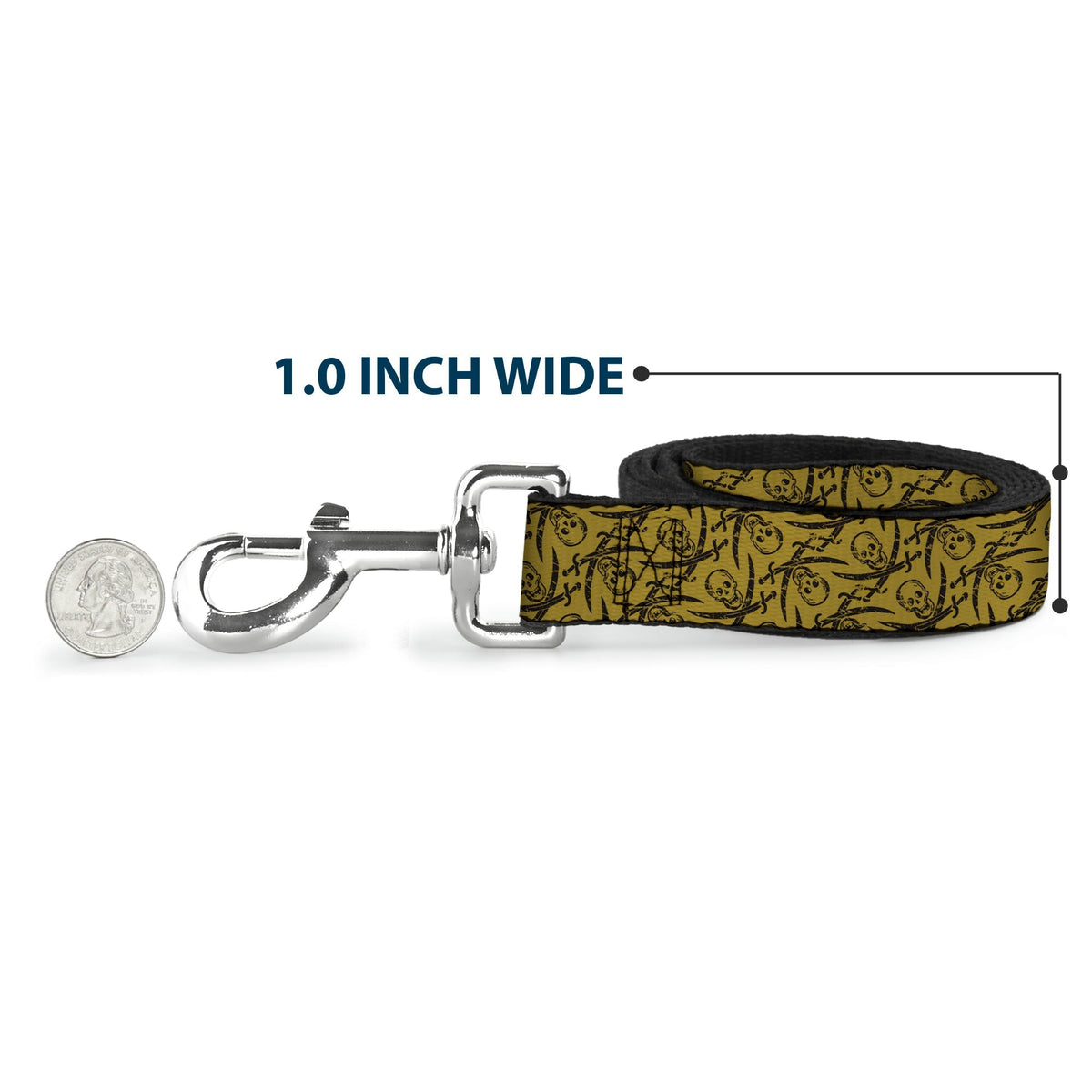 Dog Leash - Pirates Skull & Crossed Swords Scattered Weathered Tan/Black