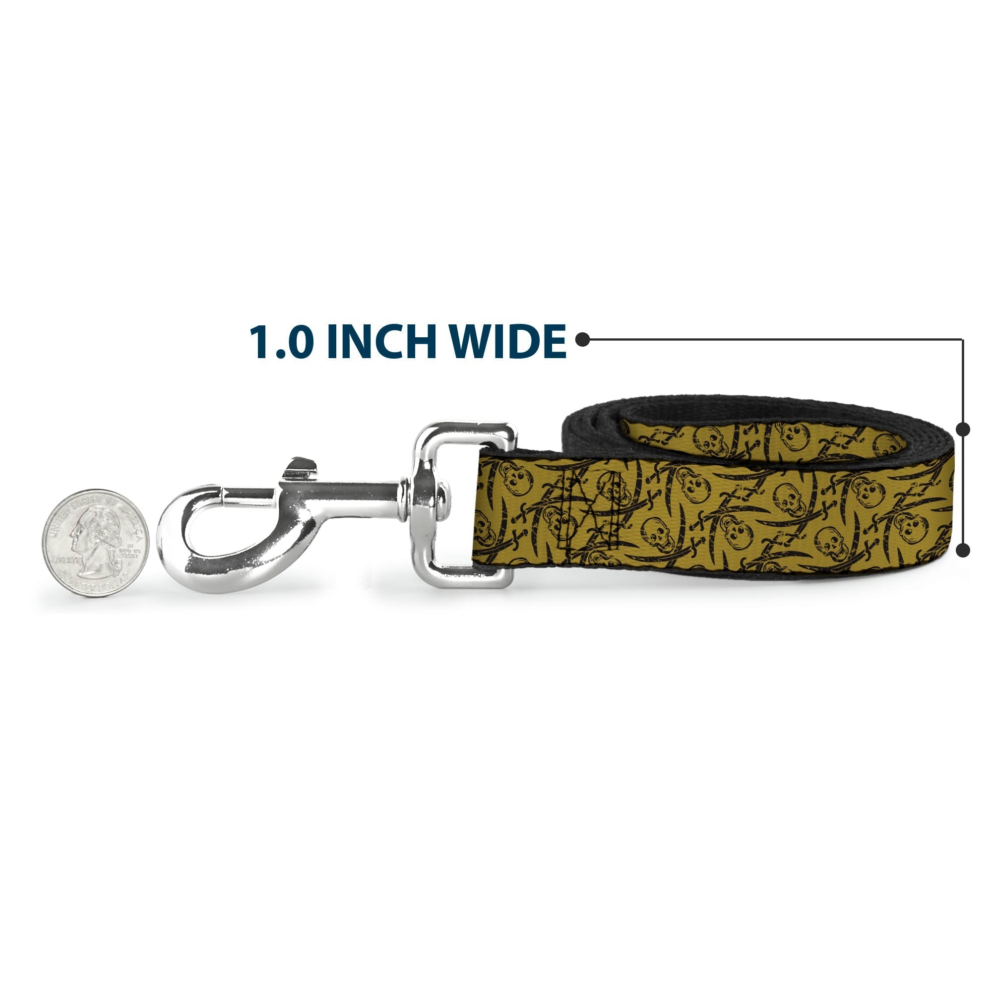 Dog Leash - Pirates Skull & Crossed Swords Scattered Weathered Tan/Black
