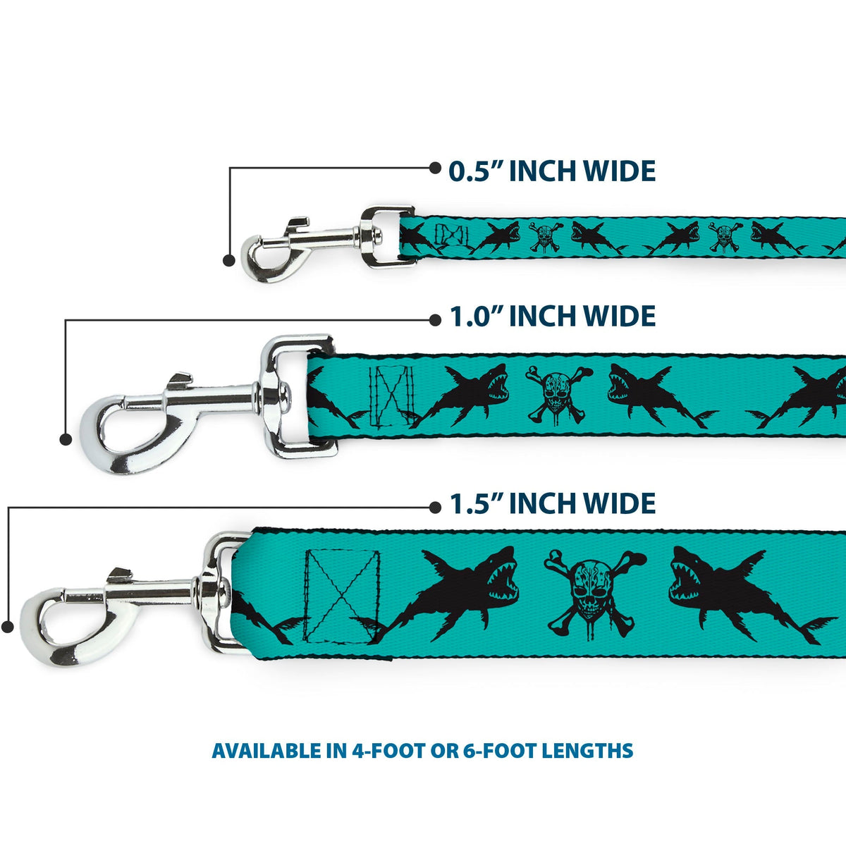 Dog Leash - Pirates Skull & Crossbones/Sharks Turquoise/Black 