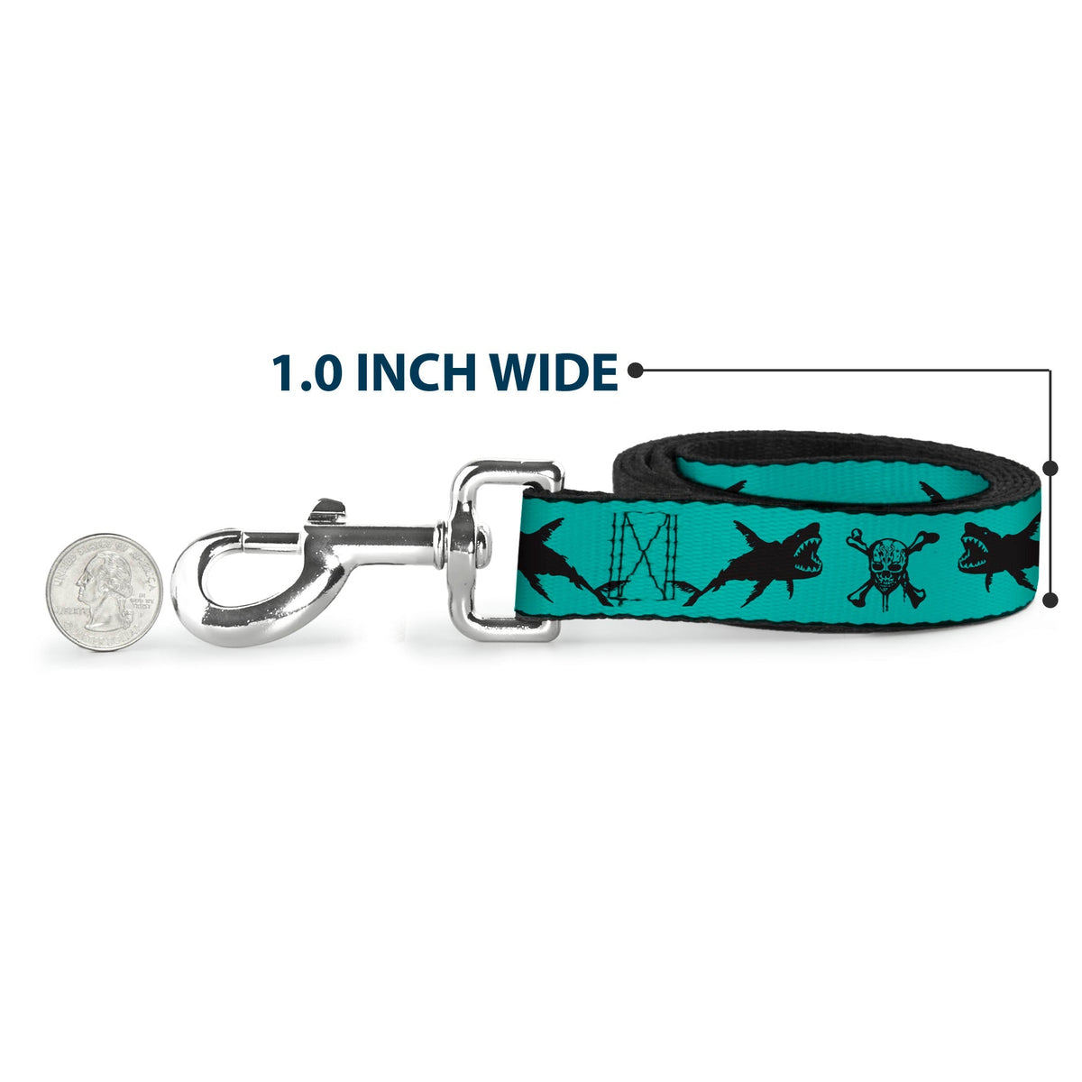 Dog Leash - Pirates Skull & Crossbones/Sharks Turquoise/Black 