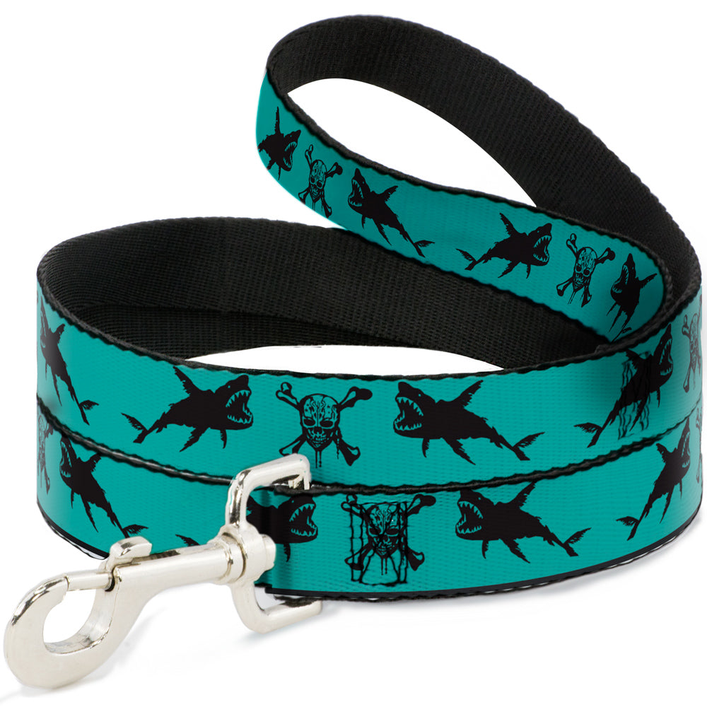 Dog Leash - Pirates Skull & Crossbones/Sharks Turquoise/Black 
