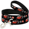 Dog Leash - Cars 3 Lightning McQueen Caricature/Race Flags Black/White/Red