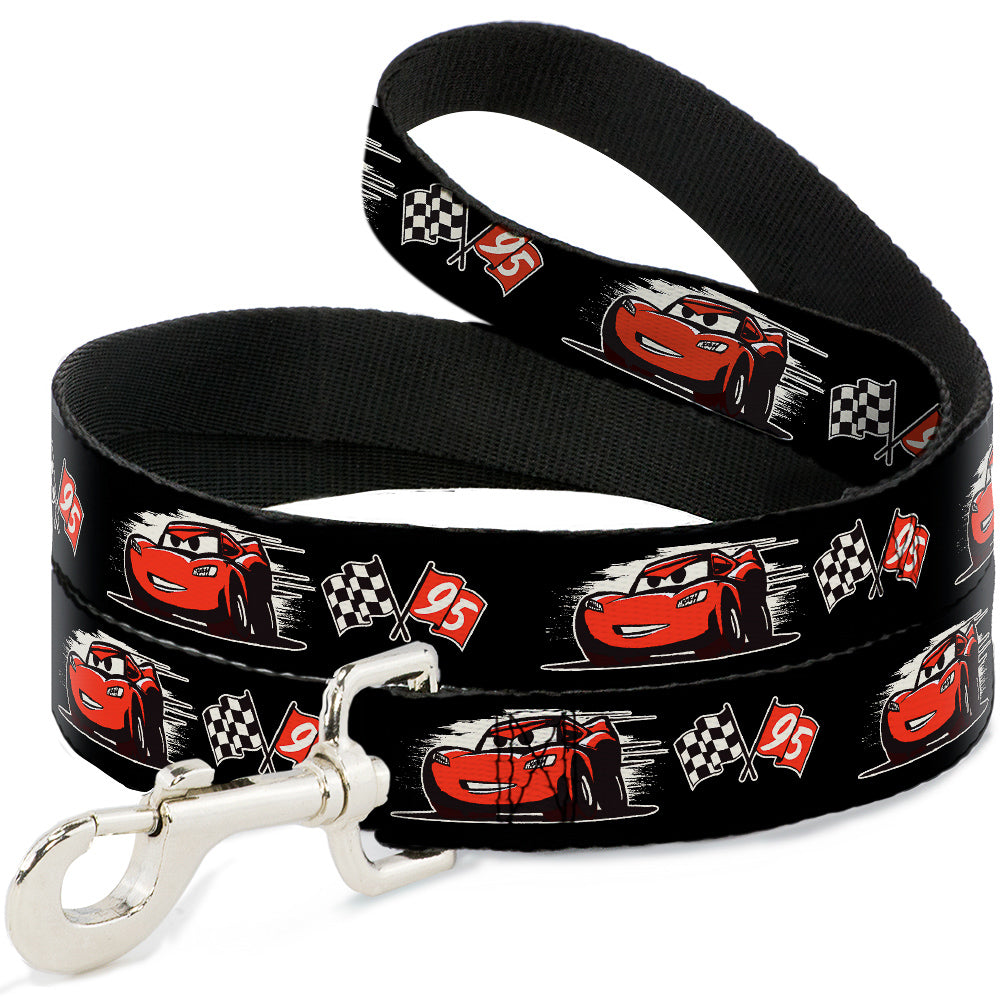 Dog Leash - Cars 3 Lightning McQueen Caricature/Race Flags Black/White/Red 