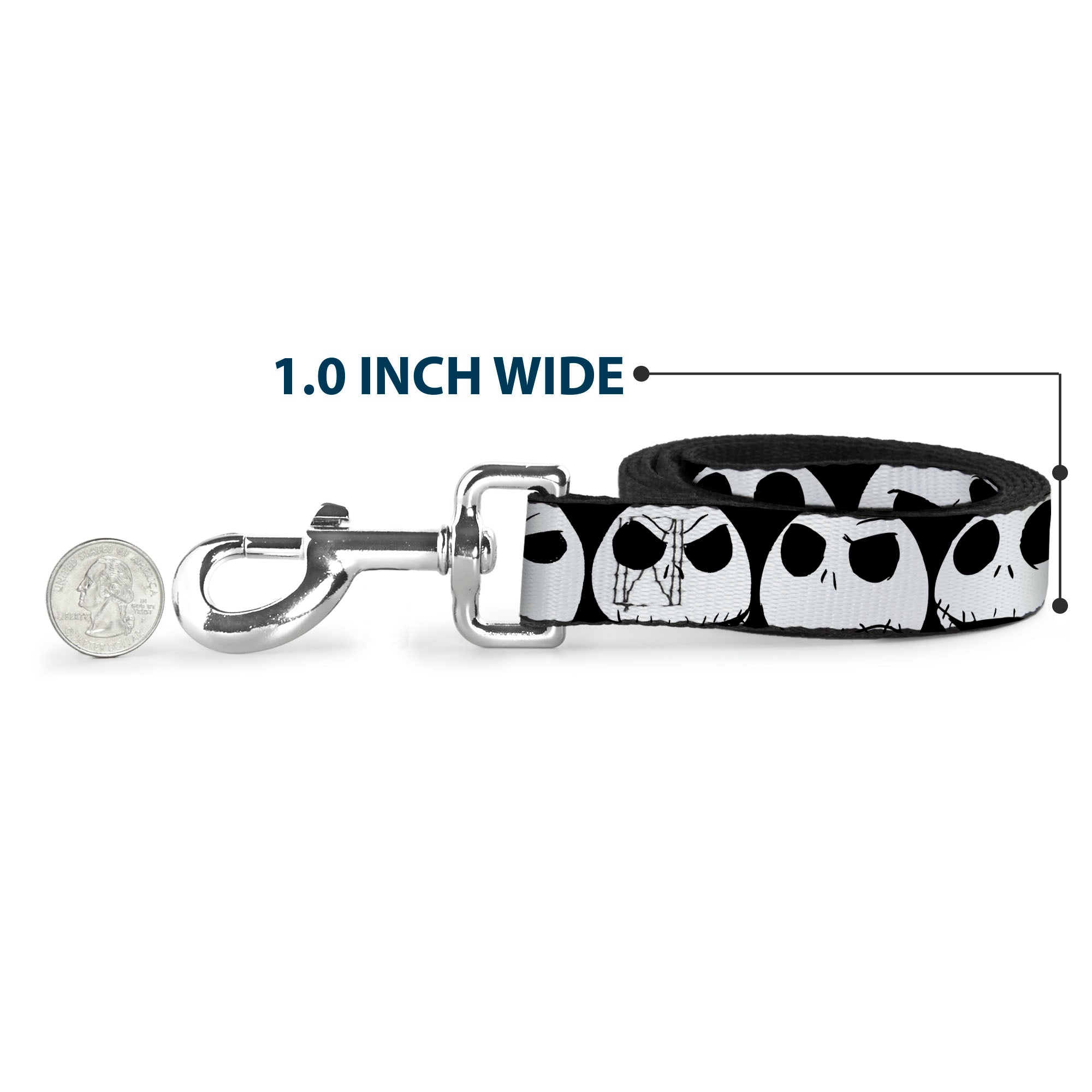 Dog Leash - Nightmare Before Christmas 7-Jack Expressions CLOSE-UP Black/White