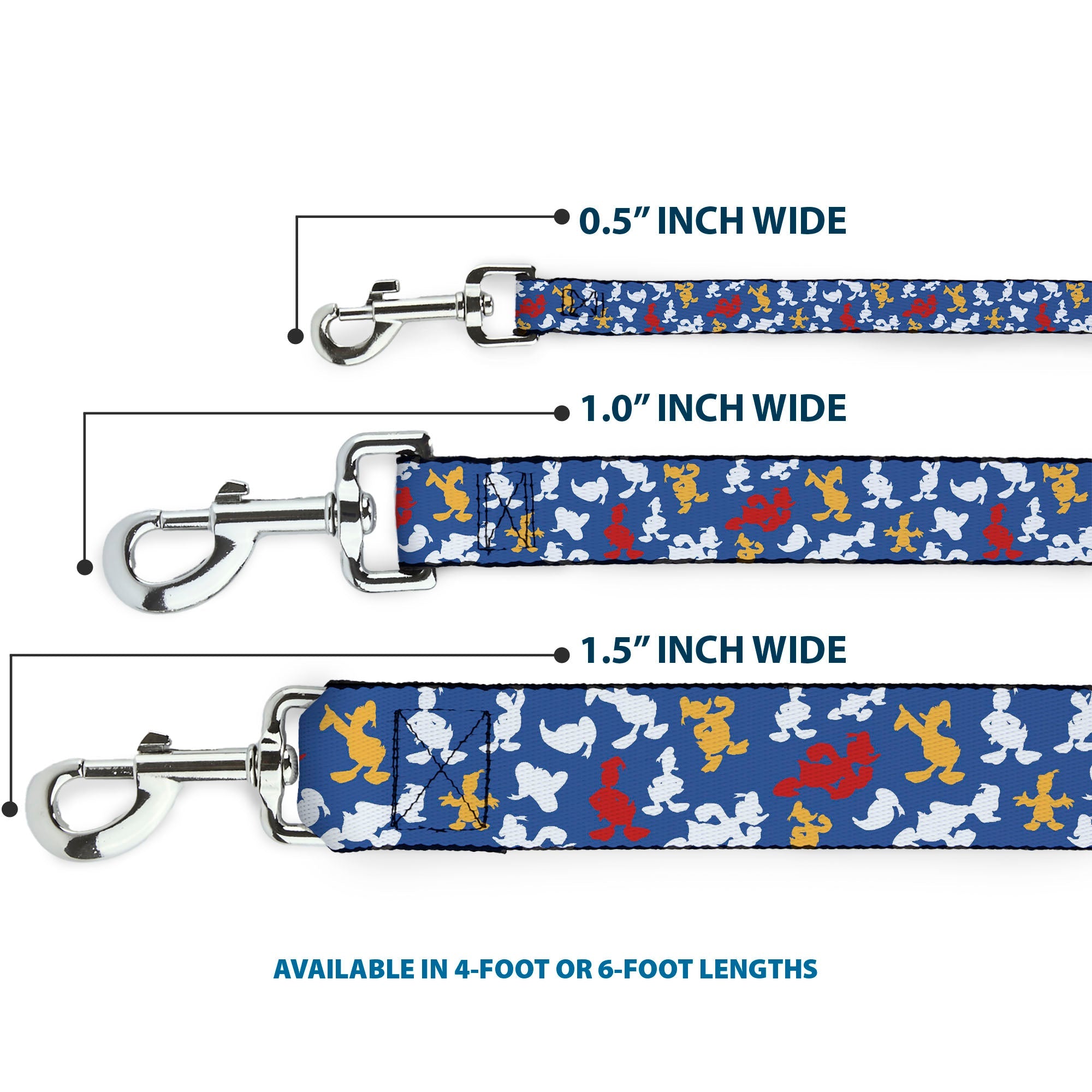 Dog Leash - Donald Duck Face/Poses Scattered Blue/White/Red/Yellow