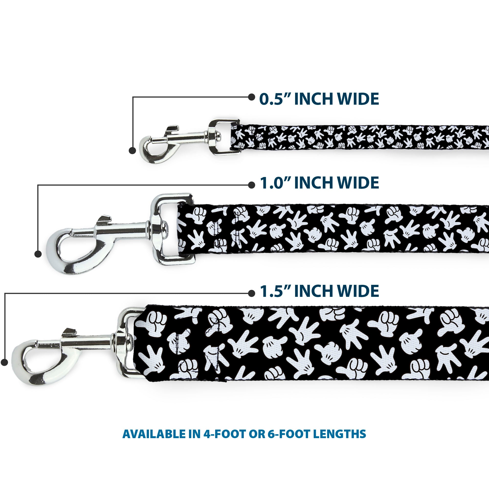 Dog Leash - Mickey Mouse Hand Gestures2 Scattered Black/White
