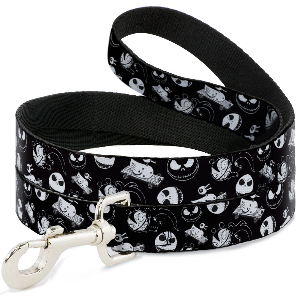 Dog Leash - Nightmare Before Christmas Jack Expressions/Scary Teddy/Killer Duck Collage Black/White 