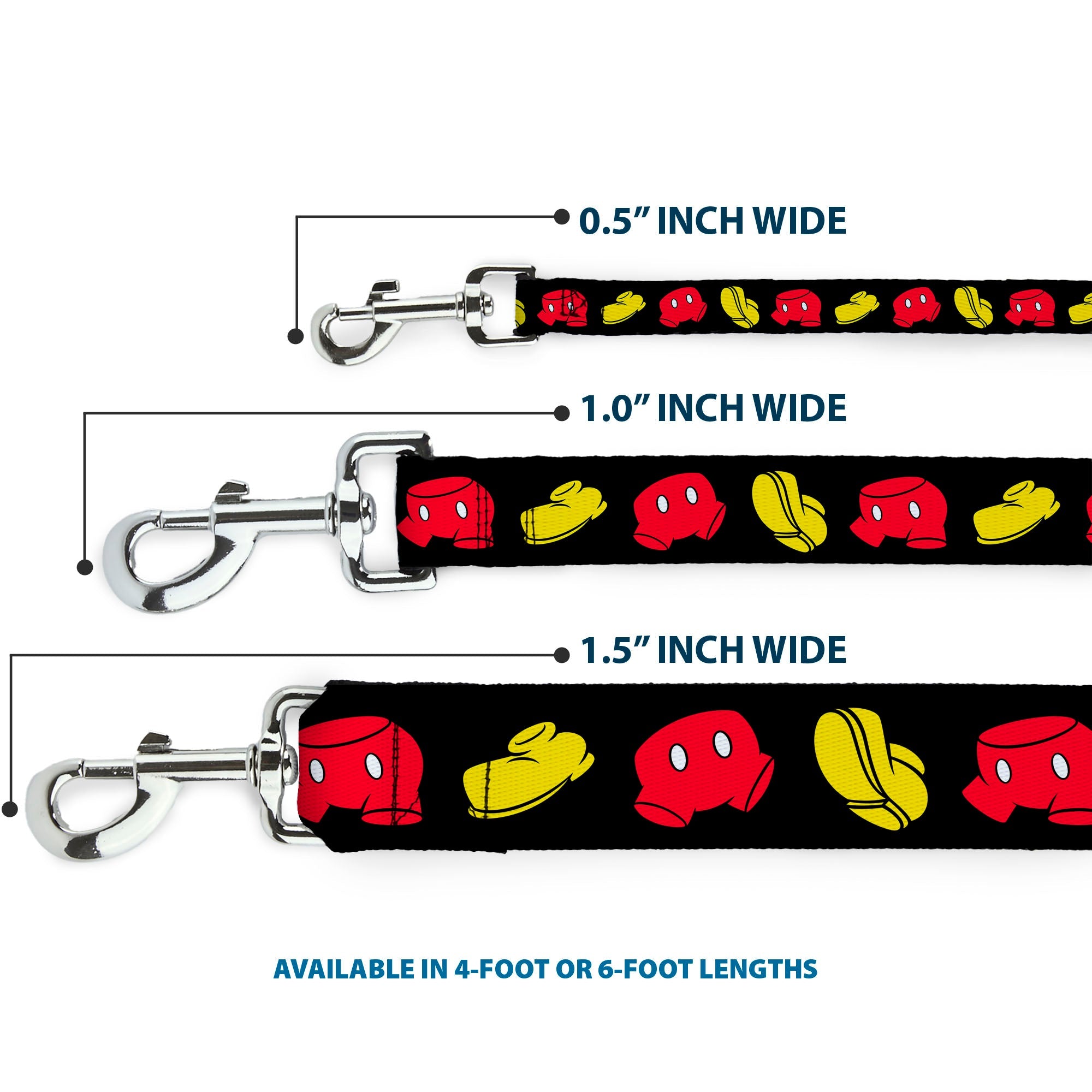 Dog Leash - Mickey Mouse Shorts and Shoes Black/Red/Yellow - HT Animal Supply