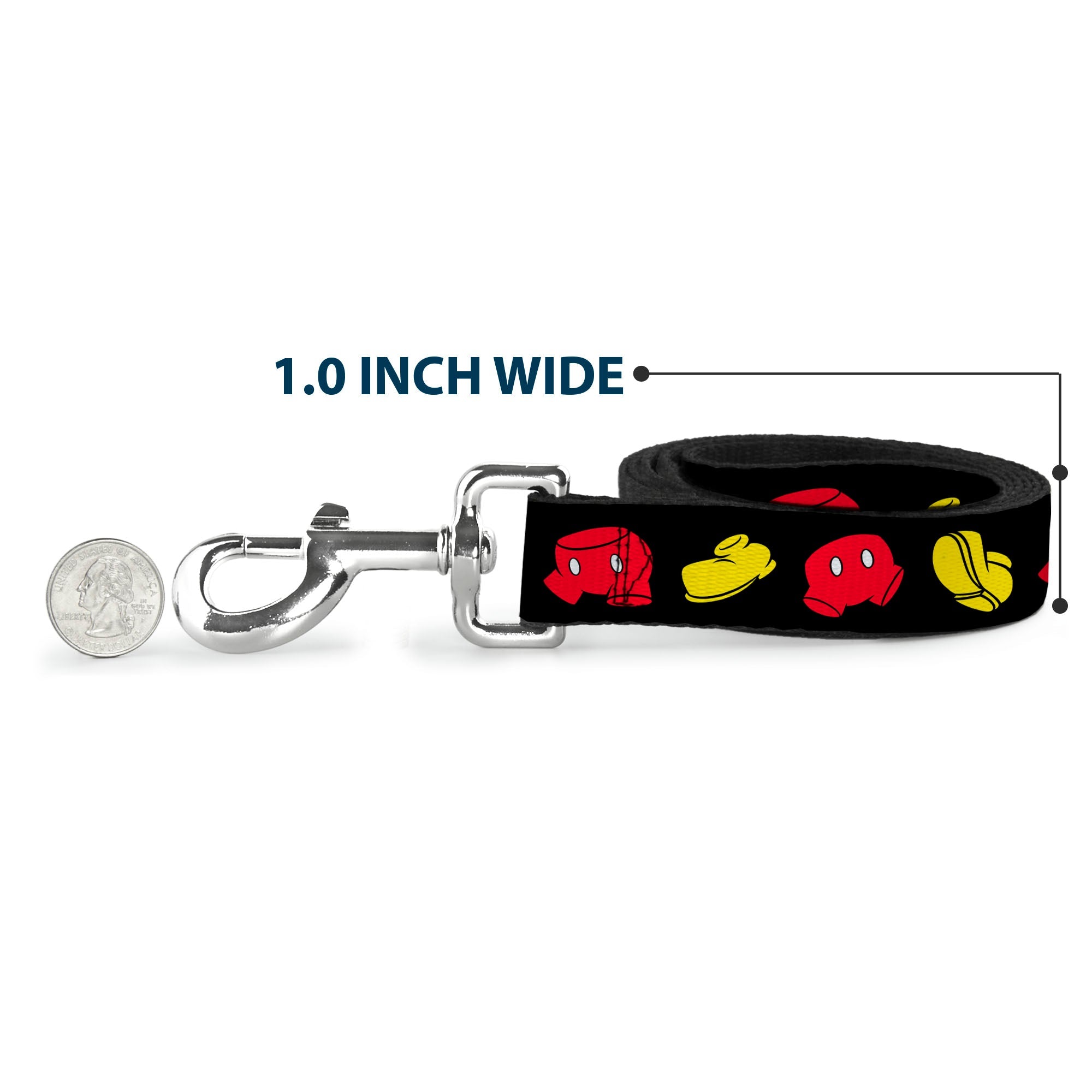 Dog Leash - Mickey Mouse Shorts and Shoes Black/Red/Yellow - HT Animal Supply