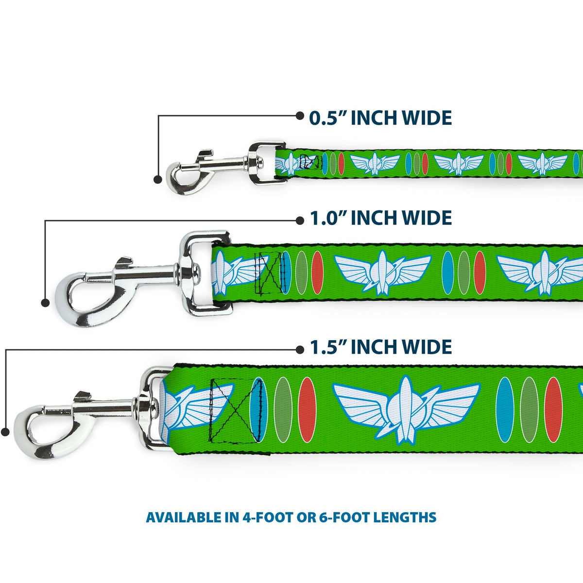 Dog Leash - Toy Story Buzz Lightyear Bounding Space Ranger Logo/Buttons Green/White/Blue/Red 