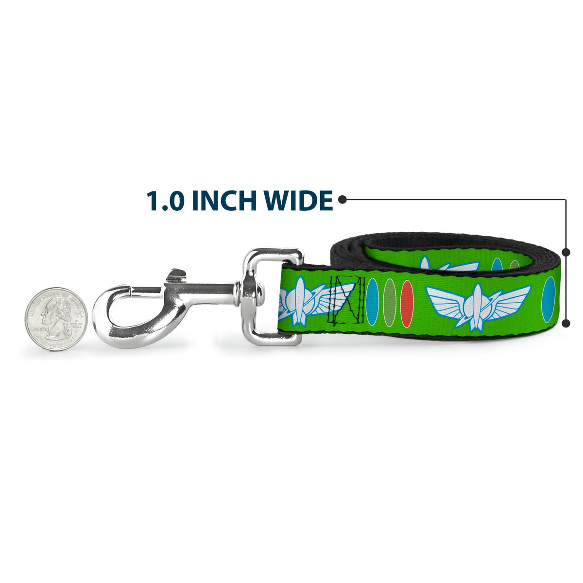 Dog Leash - Toy Story Buzz Lightyear Bounding Space Ranger Logo/Buttons Green/White/Blue/Red 