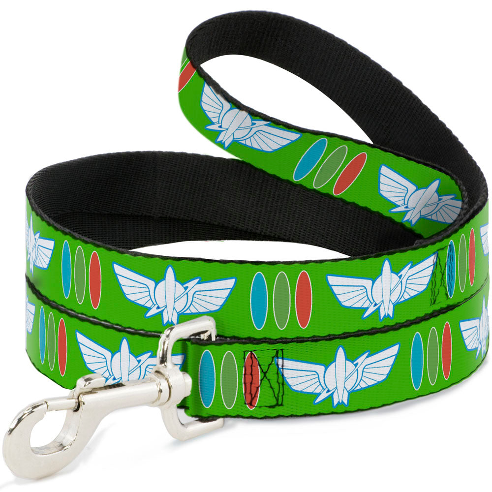 Dog Leash - Toy Story Buzz Lightyear Bounding Space Ranger Logo/Buttons Green/White/Blue/Red 