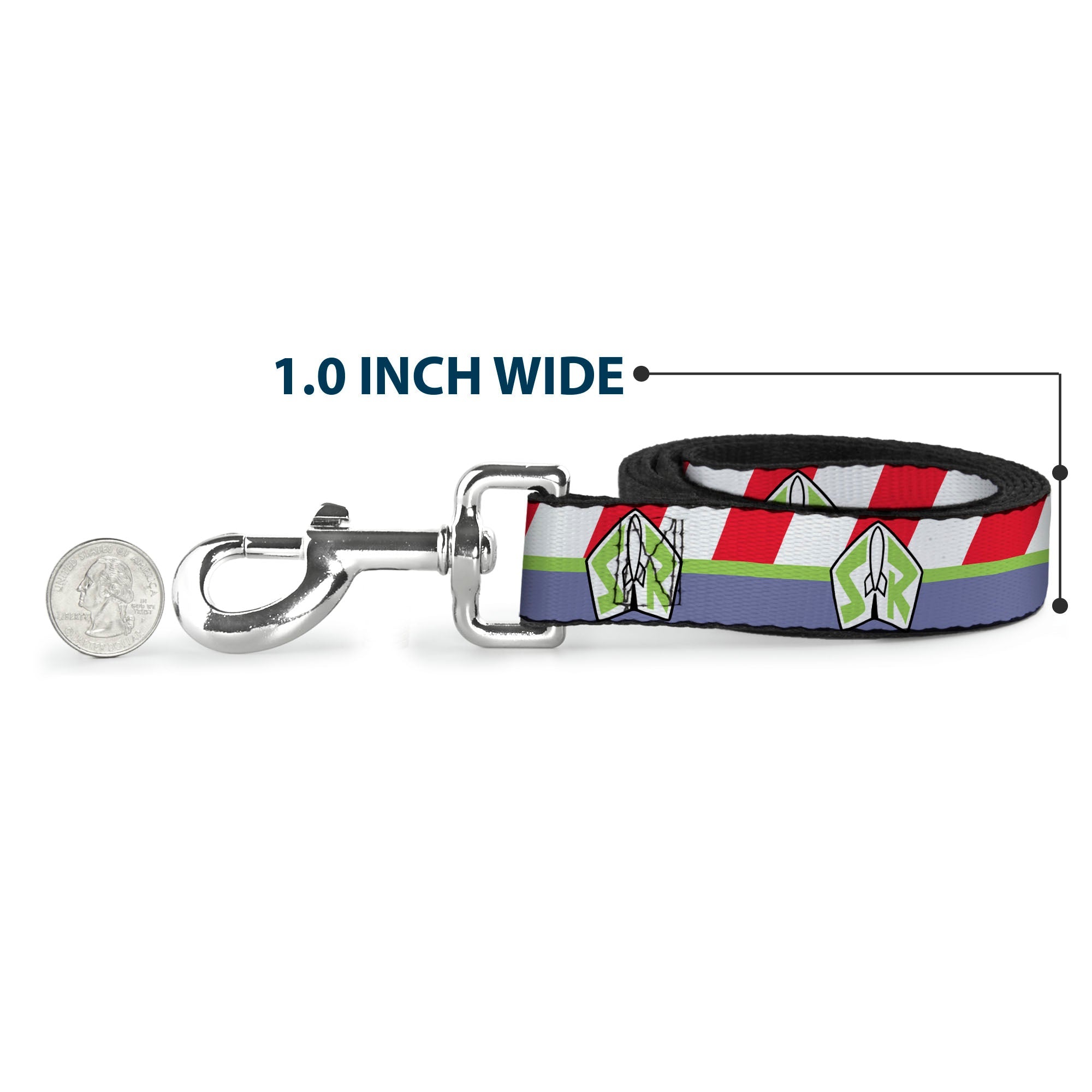 Dog Leash - Toy Story Buzz Lightyear Space Ranger Logo/Striping Red/White/Green/Purple