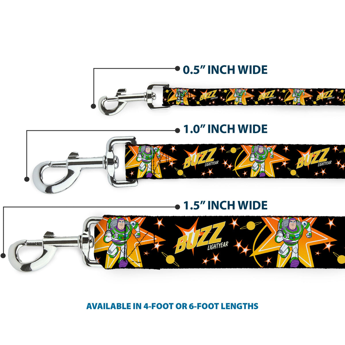 Dog Leash - Toy Story BUZZ LIGHTYEAR Running Pose/Stars Black/Orange/Yellow - HT Animal Supply