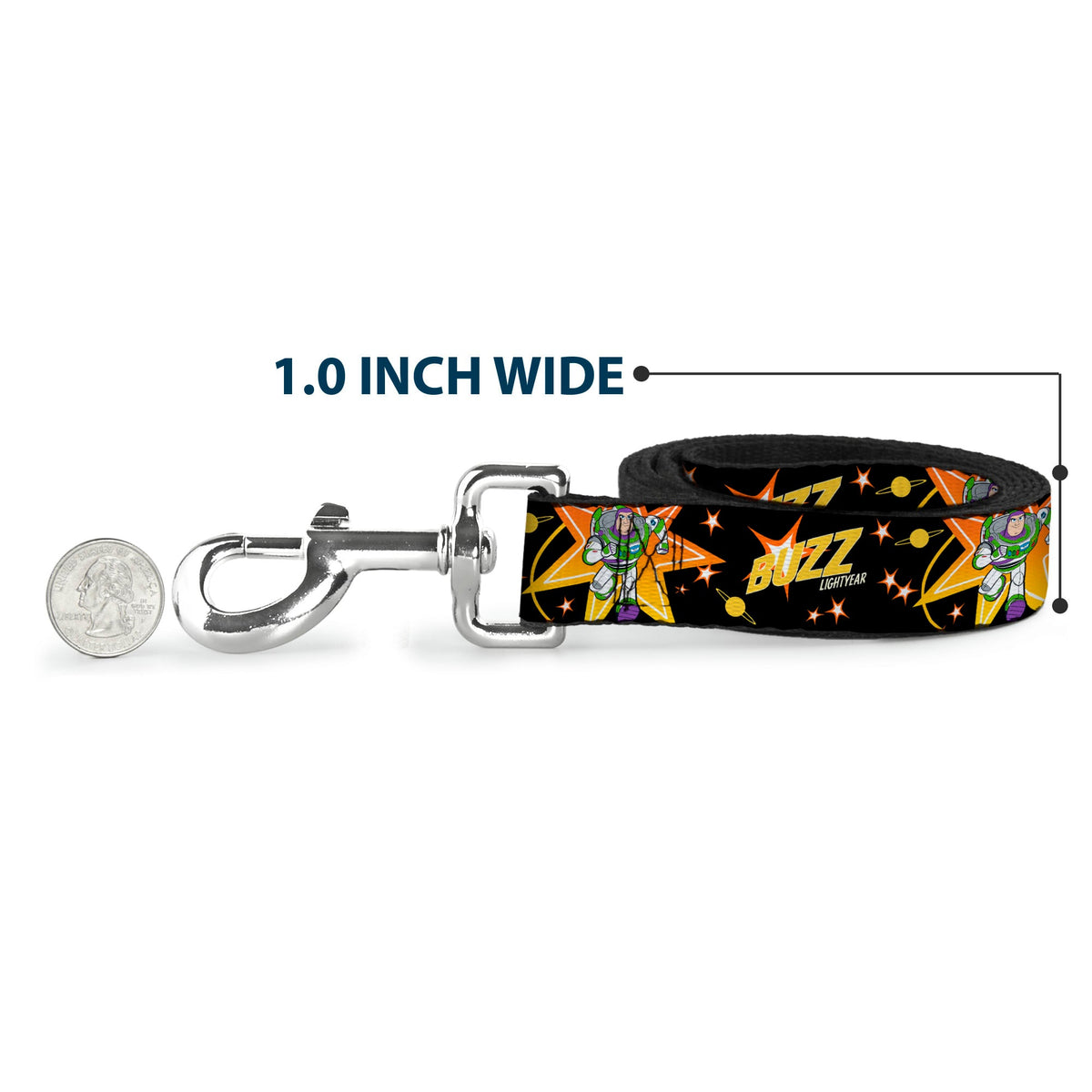 Dog Leash - Toy Story BUZZ LIGHTYEAR Running Pose/Stars Black/Orange/Yellow - HT Animal Supply