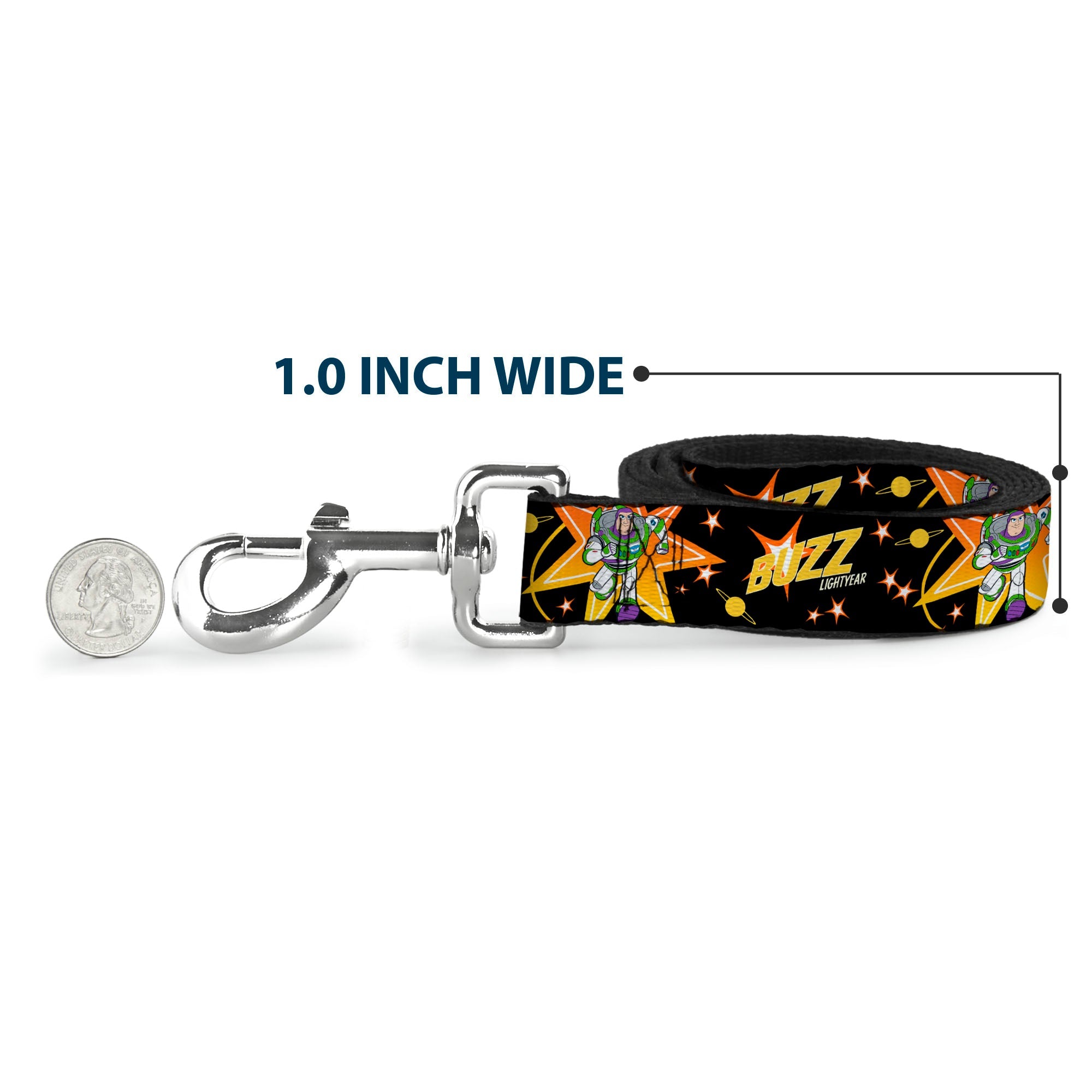 Dog Leash - Toy Story BUZZ LIGHTYEAR Running Pose/Stars Black/Orange/Yellow - HT Animal Supply