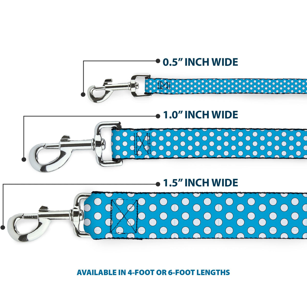 Dog Leash - Minnie Mouse Bow Dots Blue/Black/White/Red 