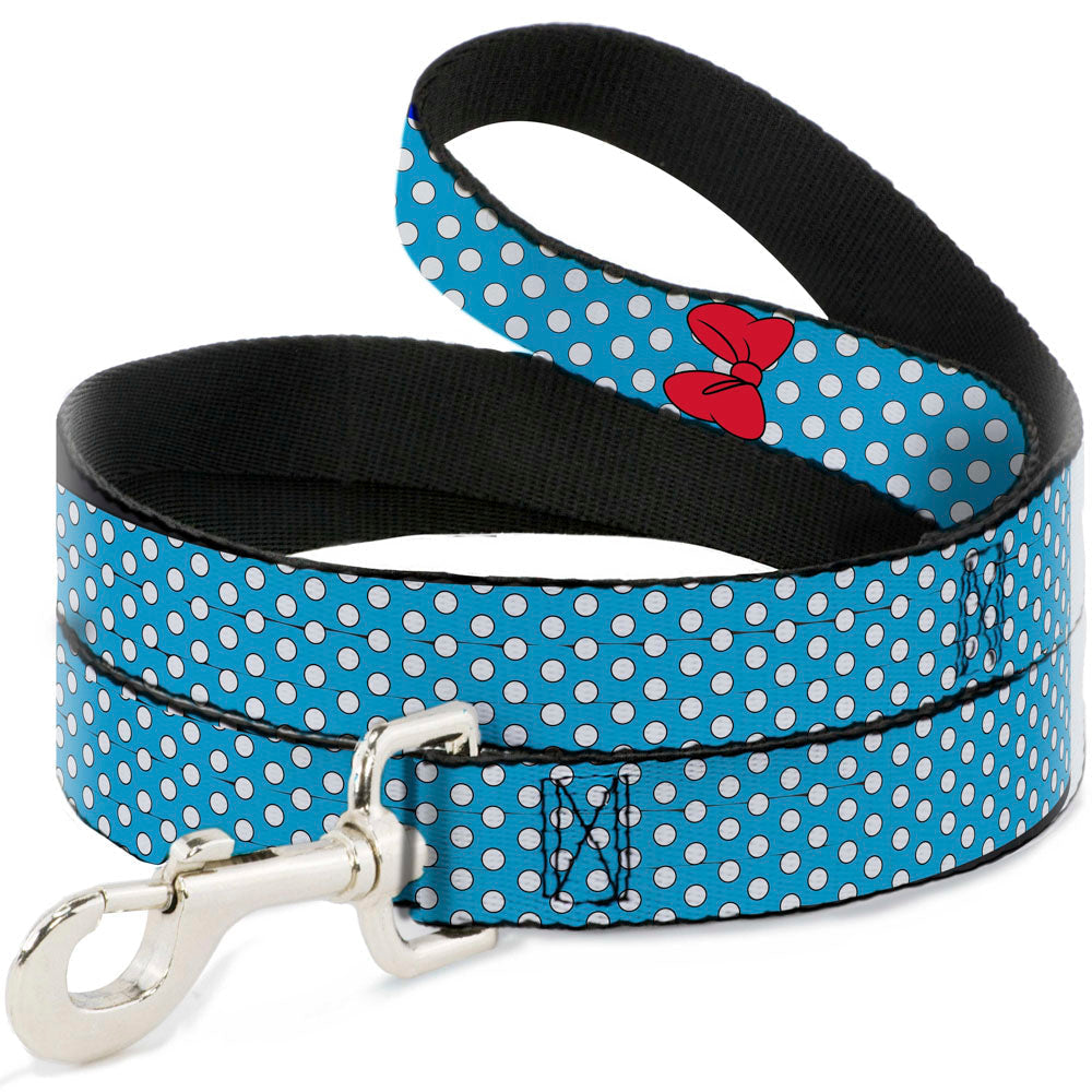 Dog Leash - Minnie Mouse Bow Dots Blue/Black/White/Red 