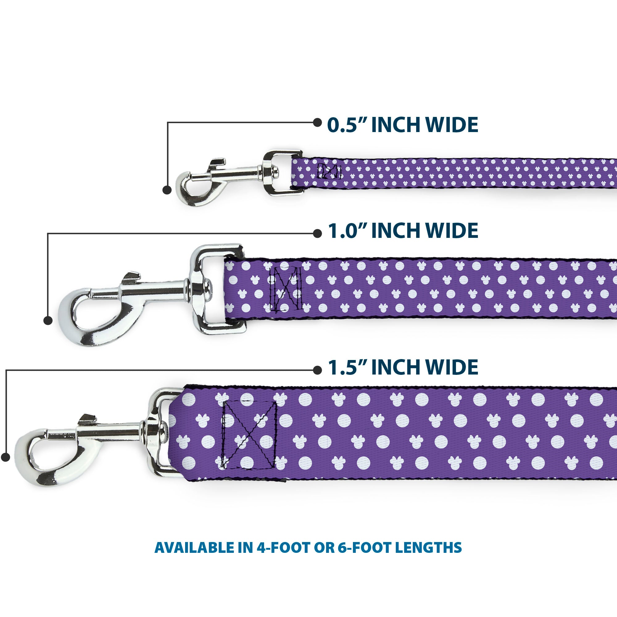 Dog Leash - Minnie Mouse Bow Ears Monogram/Dots Purple/White