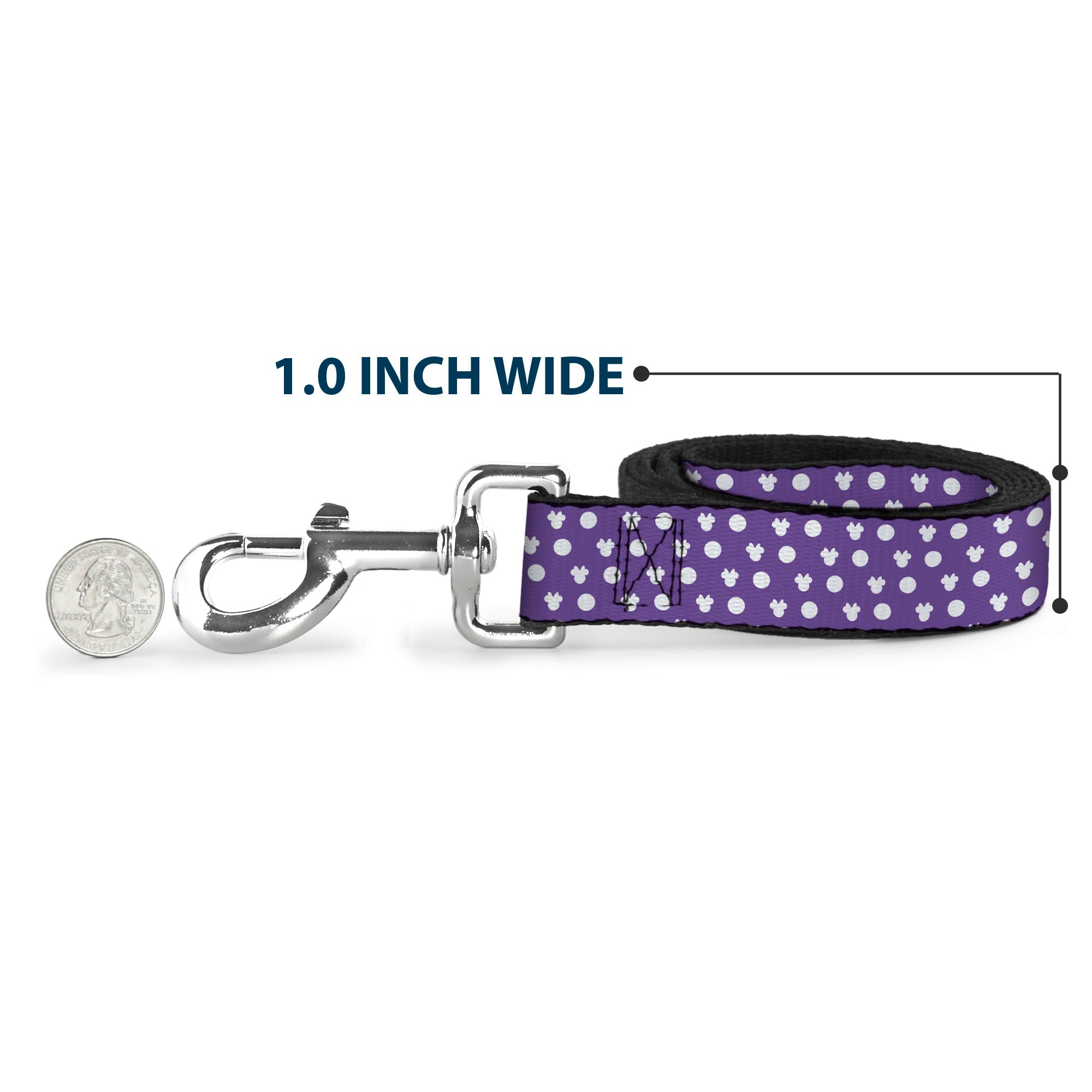 Dog Leash - Minnie Mouse Bow Ears Monogram/Dots Purple/White