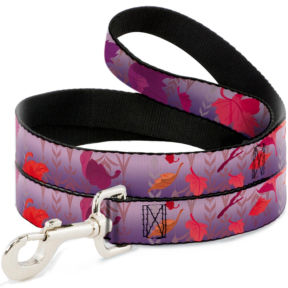 Dog Leash - Frozen II Swirling Leaves/Floral Trim Purples/Reds 