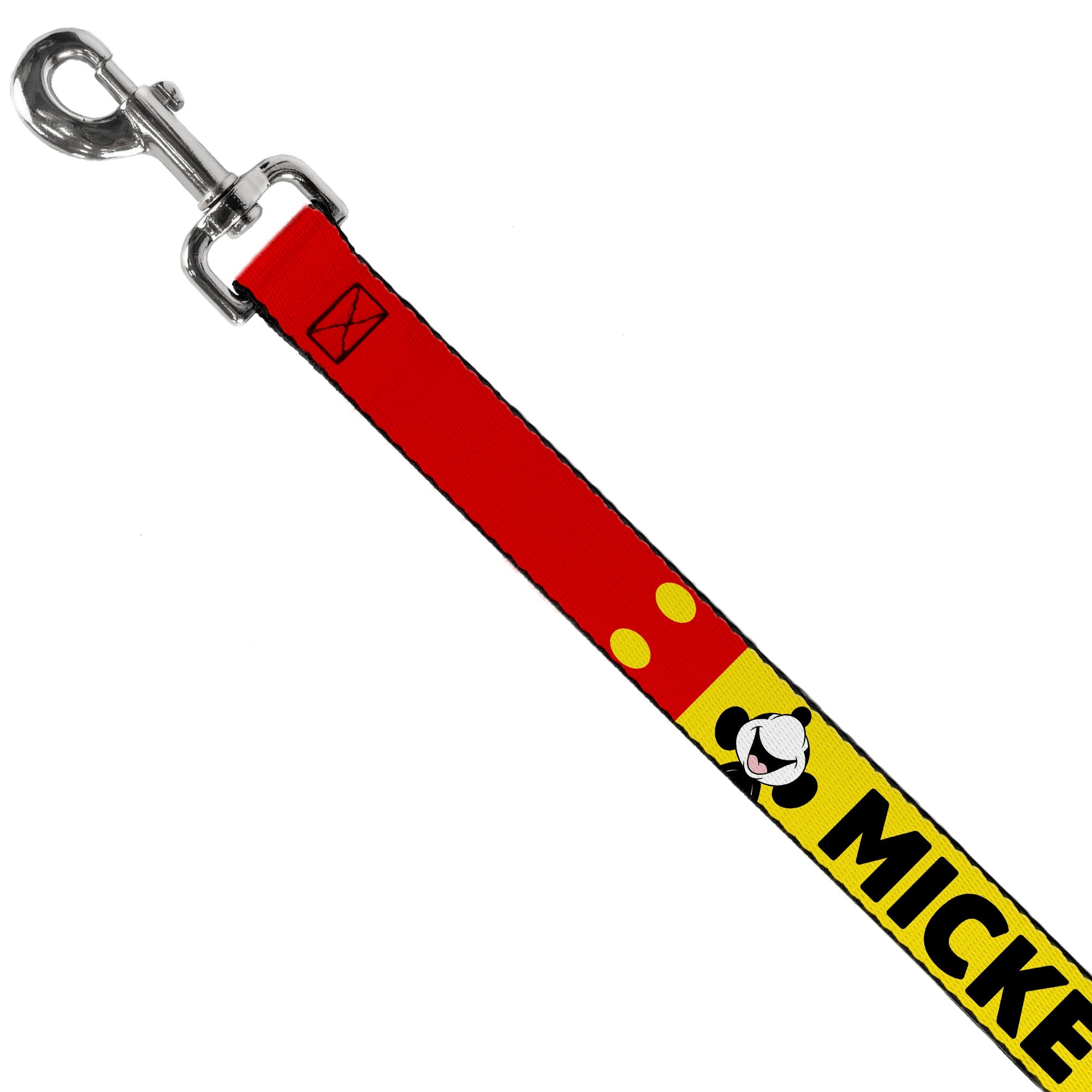 Dog Leash - MICKEY Smiling Up Pose Flip/Buttons Yellow/Black/Red