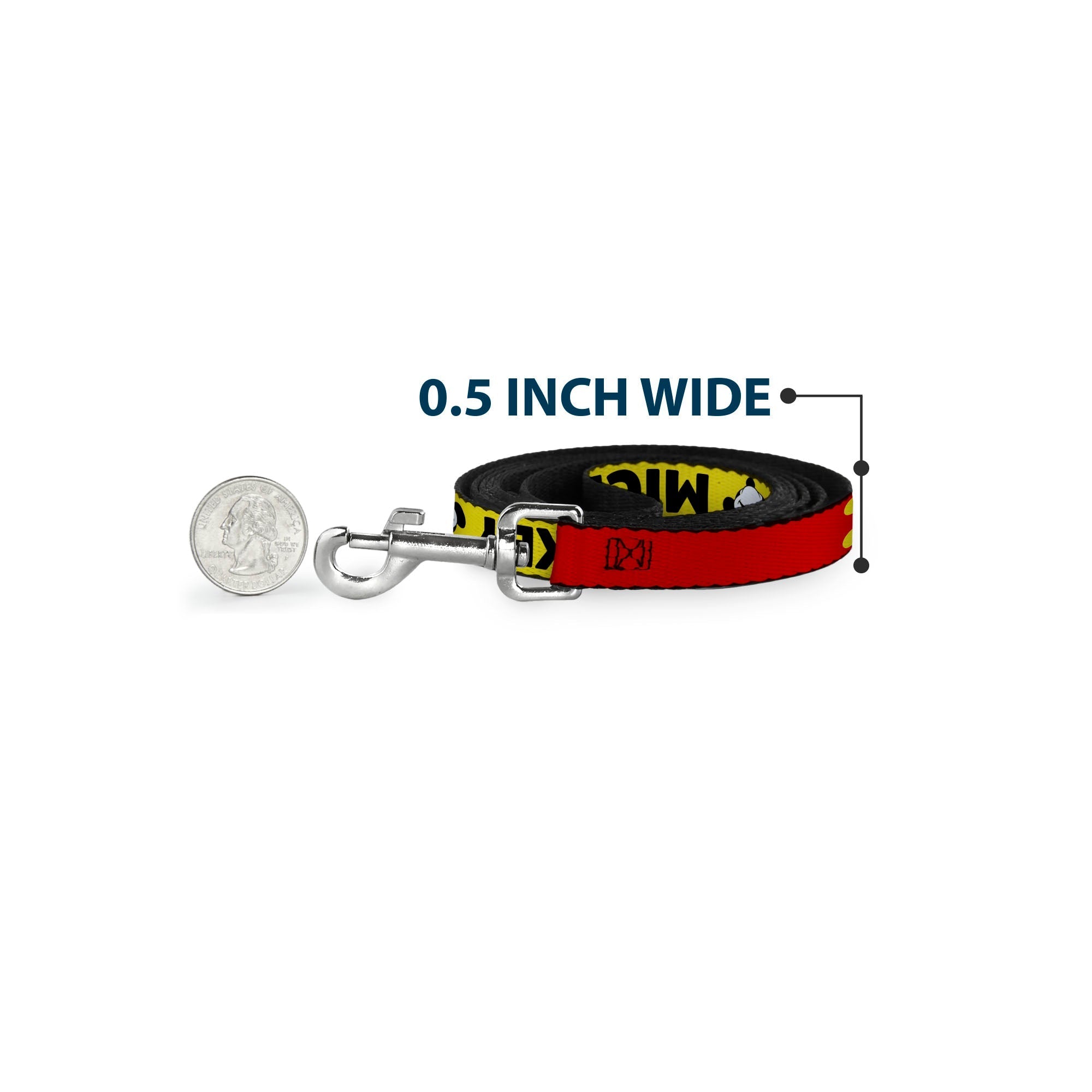 Dog Leash - MICKEY Smiling Up Pose Flip/Buttons Yellow/Black/Red