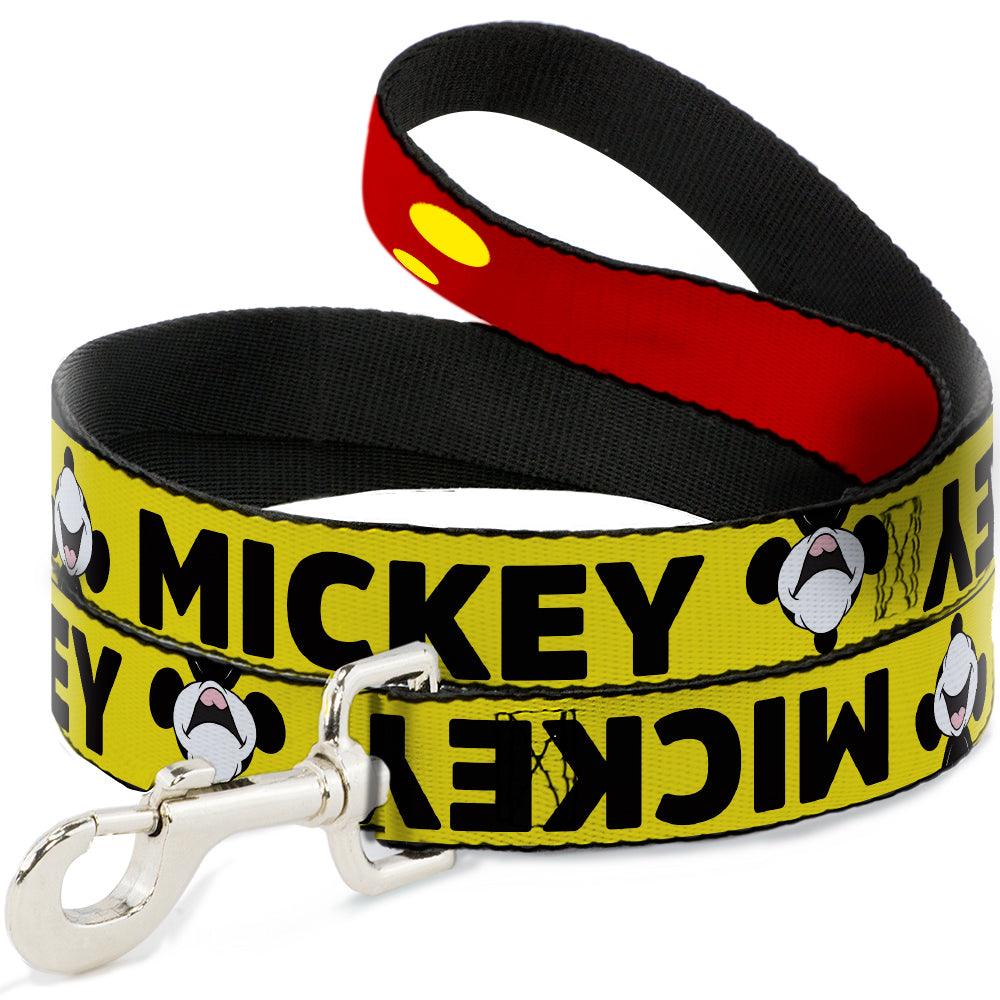 Dog Leash - MICKEY Smiling Up Pose Flip/Buttons Yellow/Black/Red