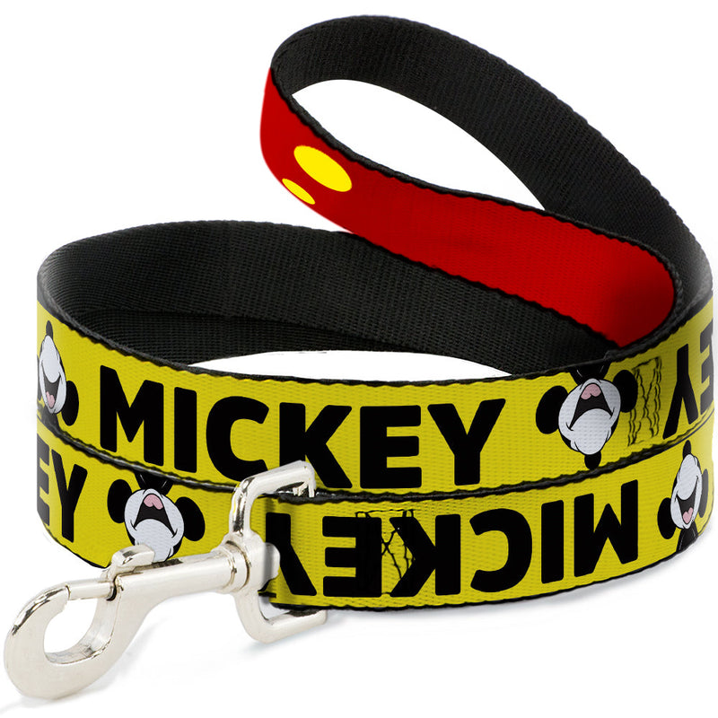 Dog Leash - MICKEY Smiling Up Pose Flip/Buttons Yellow/Black/Red