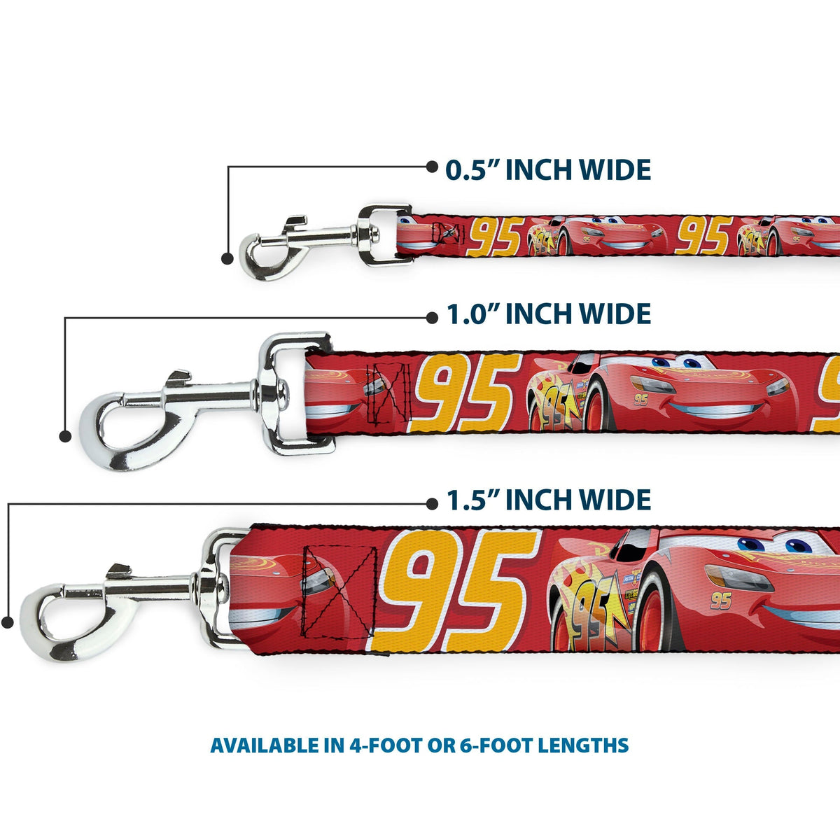 Dog Leash - Cars Lightning McQueen Smiling Pose/95 Reds/White/Orange 