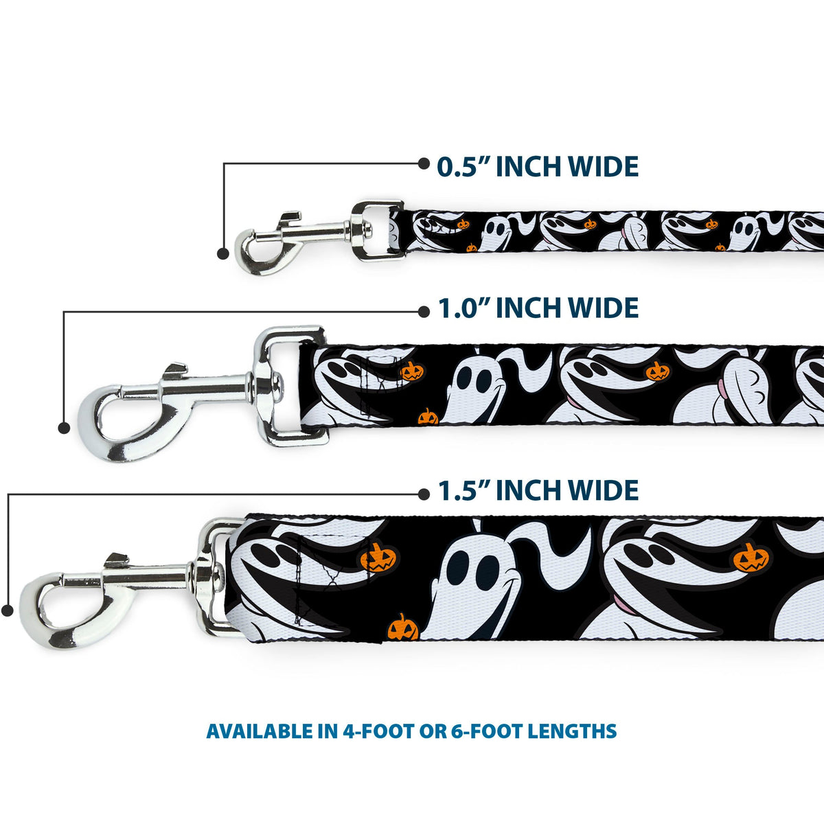 Dog Leash - Nightmare Before Christmas Zero 5-Pumpkin Expressions Black/White/Orange 