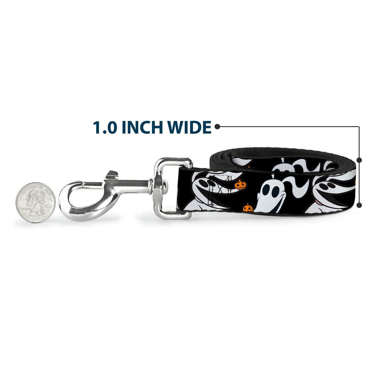 Dog Leash - Nightmare Before Christmas Zero 5-Pumpkin Expressions Black/White/Orange 