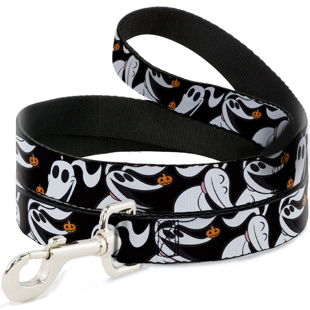 Dog Leash - Nightmare Before Christmas Zero 5-Pumpkin Expressions Black/White/Orange 